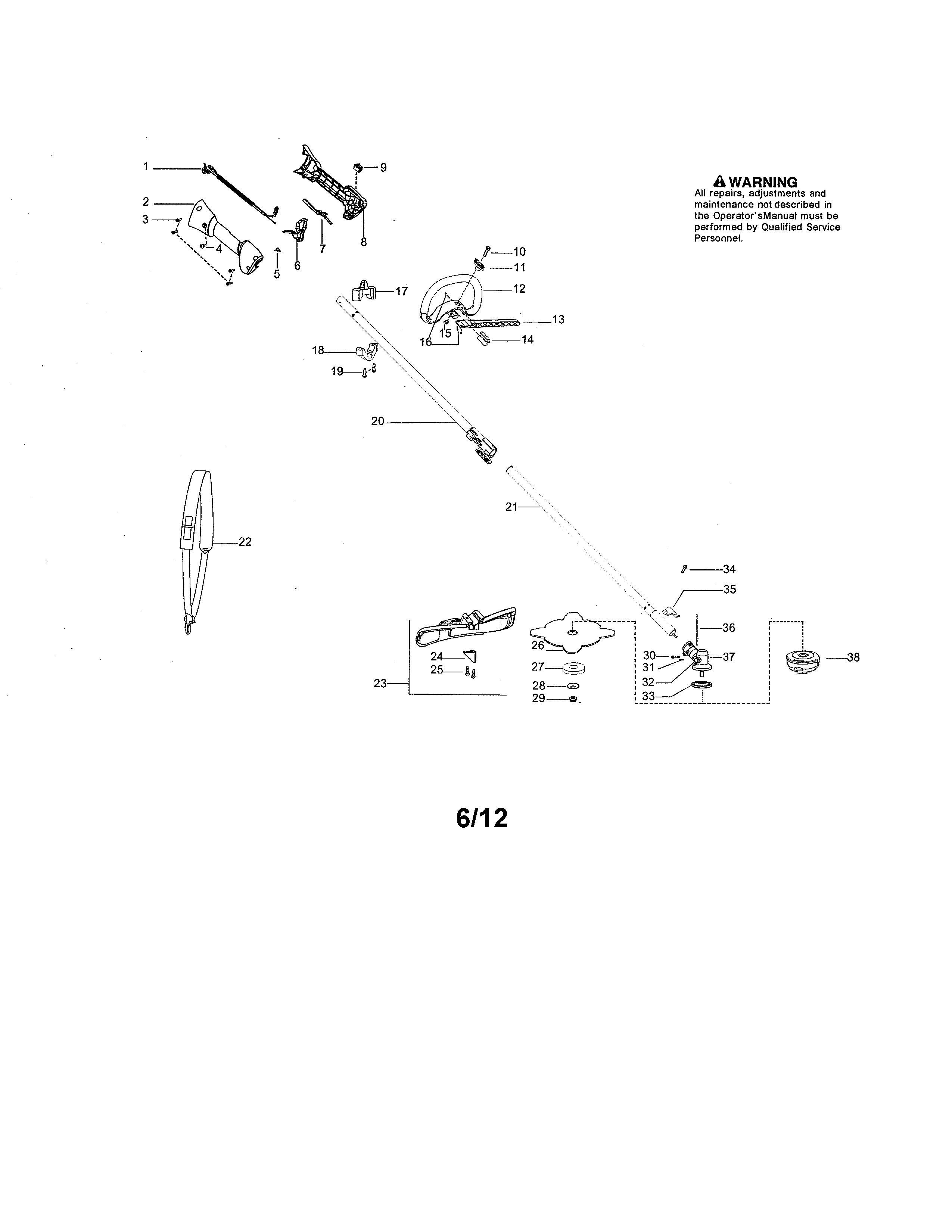 Husqvarna 128DJX drive shaft/handle/shield diagram