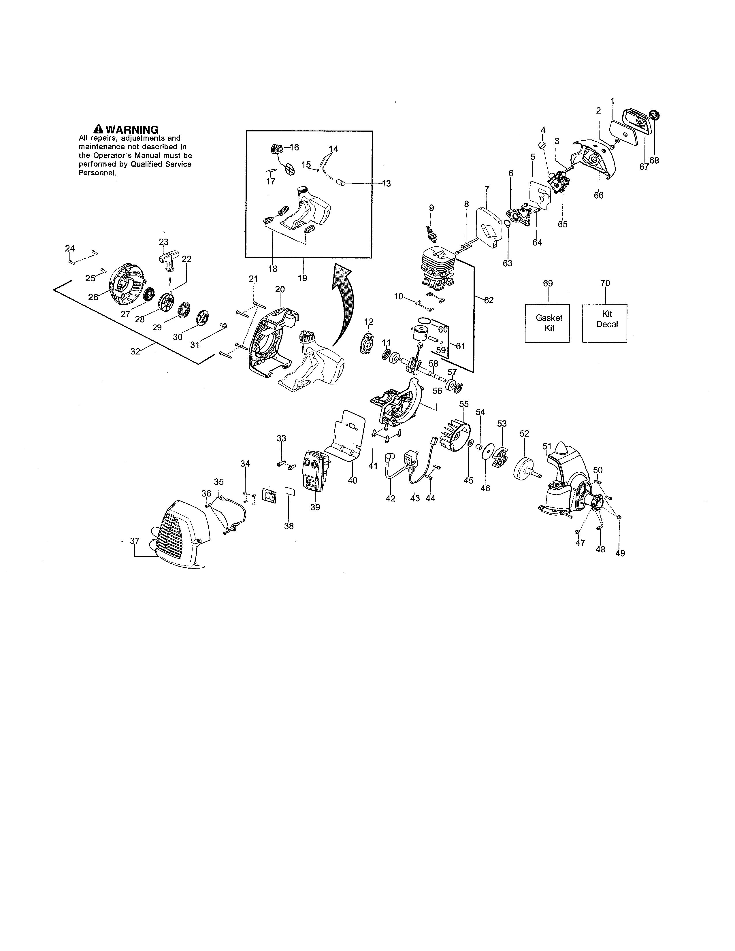 Husqvarna 128DJX cylinder/muffler/fuel tank diagram