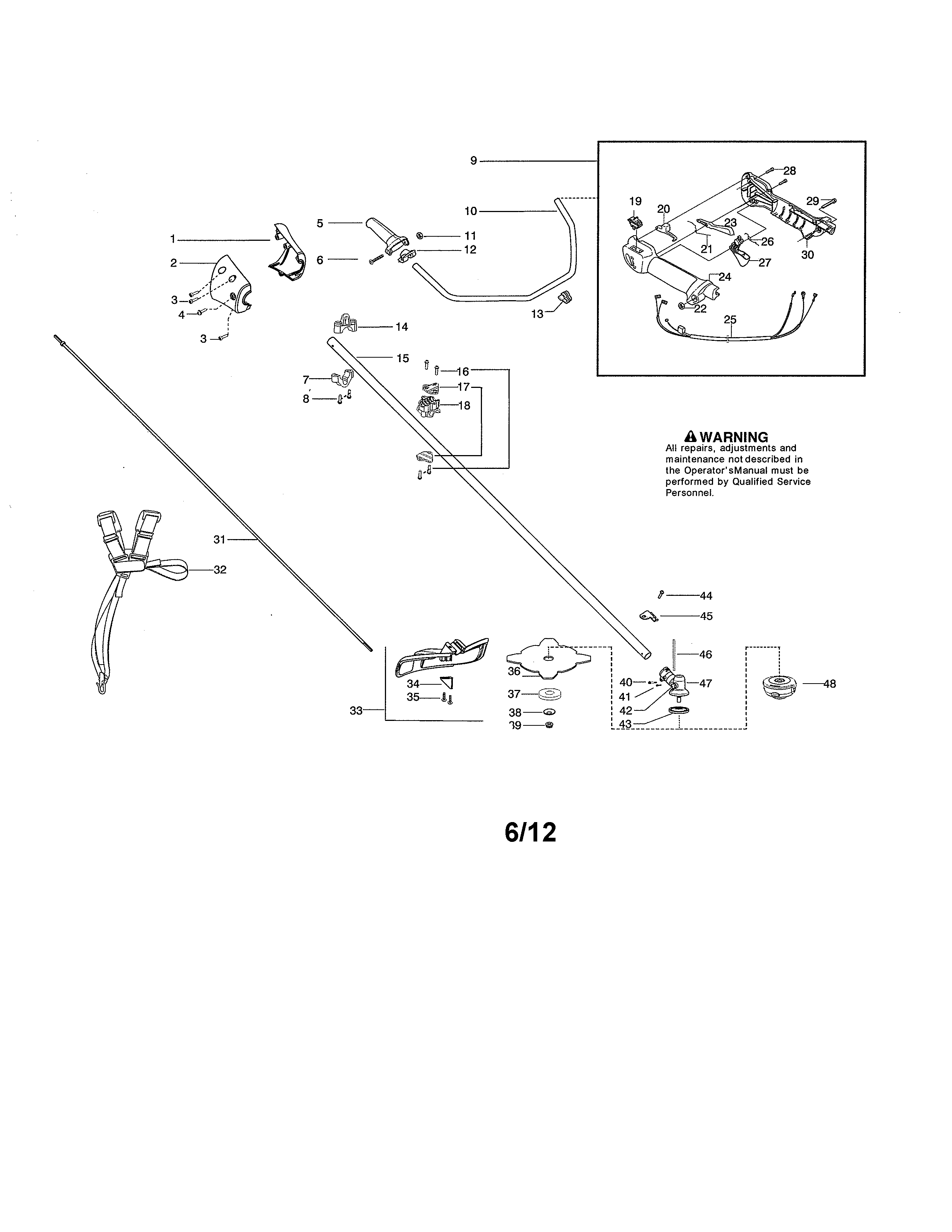 Poulan BC2128 throttle housing/handlebar/shield diagram