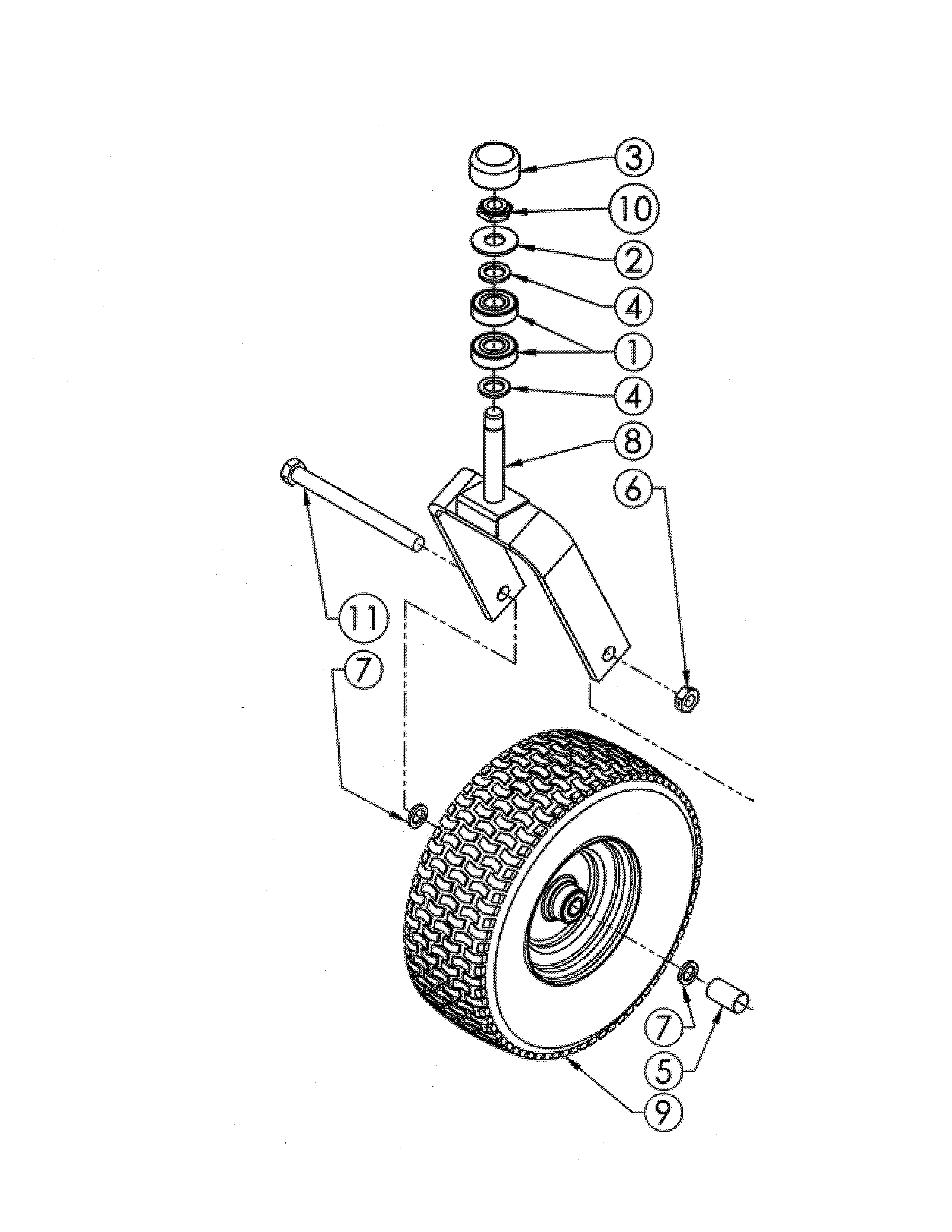 Swisher T14560A caster/wheel assembly diagram