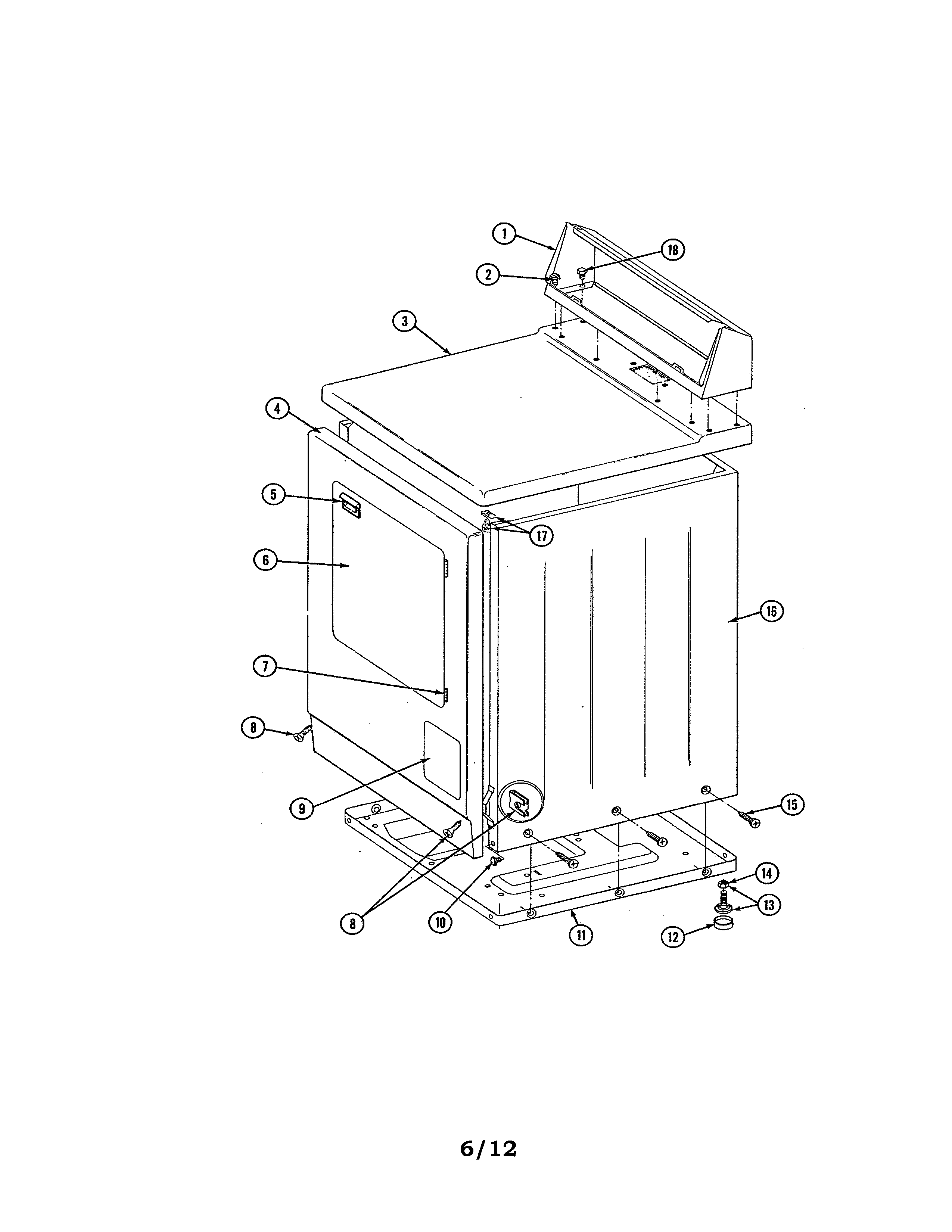 Maytag LDG8200ABW cabinet (front) diagram
