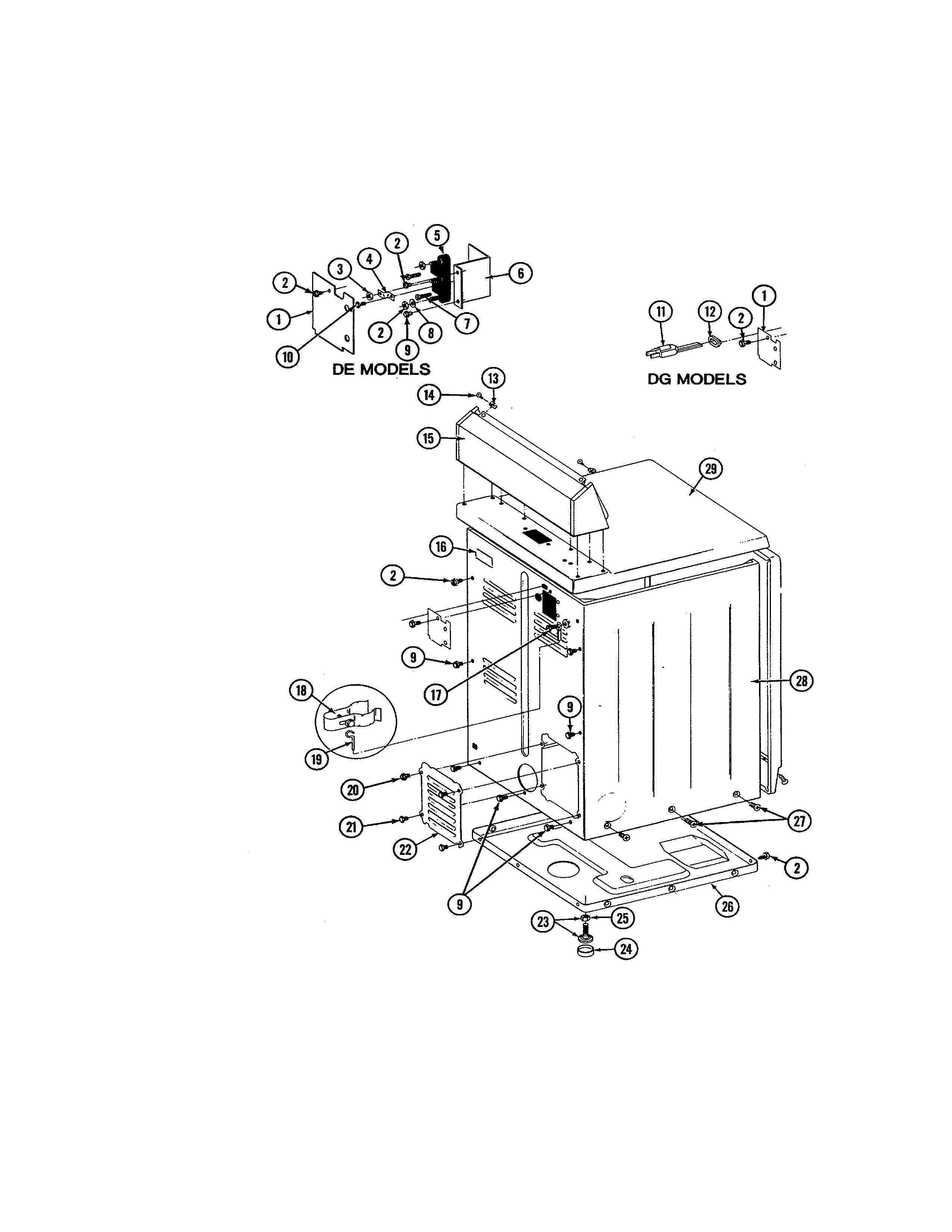 Maytag LDG8200ABW cabinet (rear) diagram