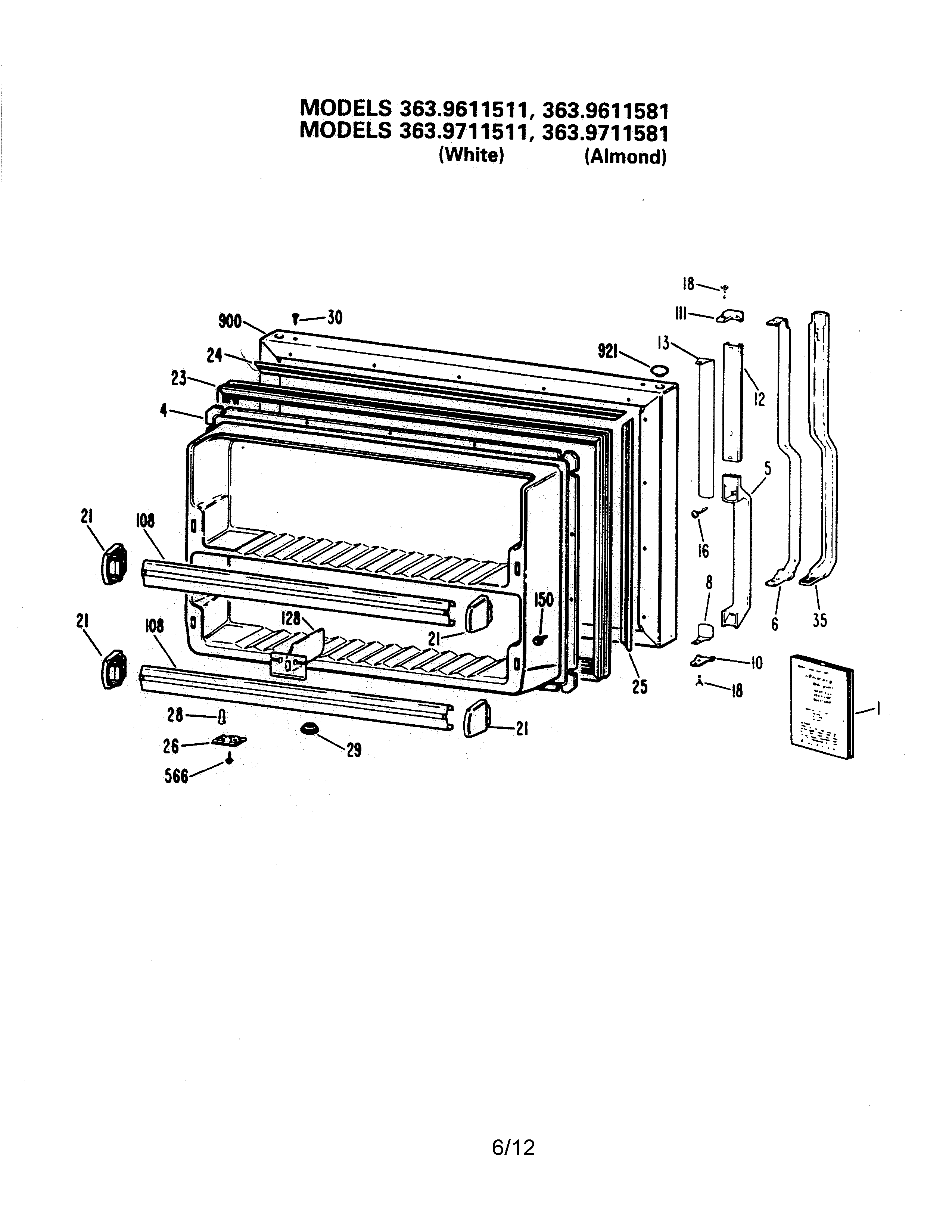 Kenmore 3639611581 freezer door diagram