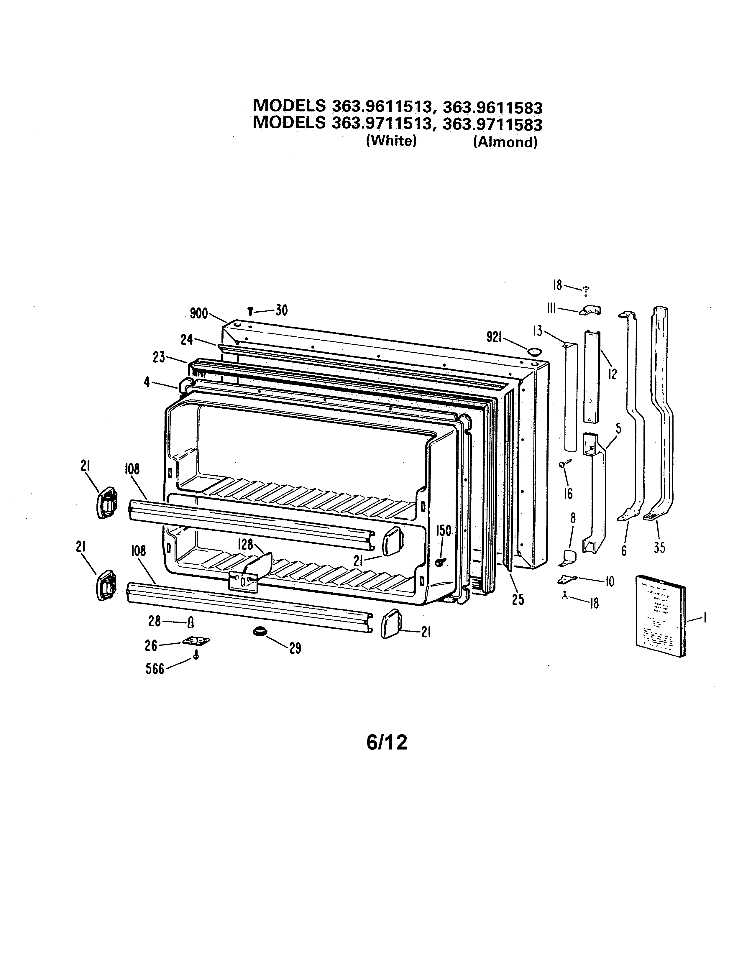 Kenmore 3639611583 freezer door diagram