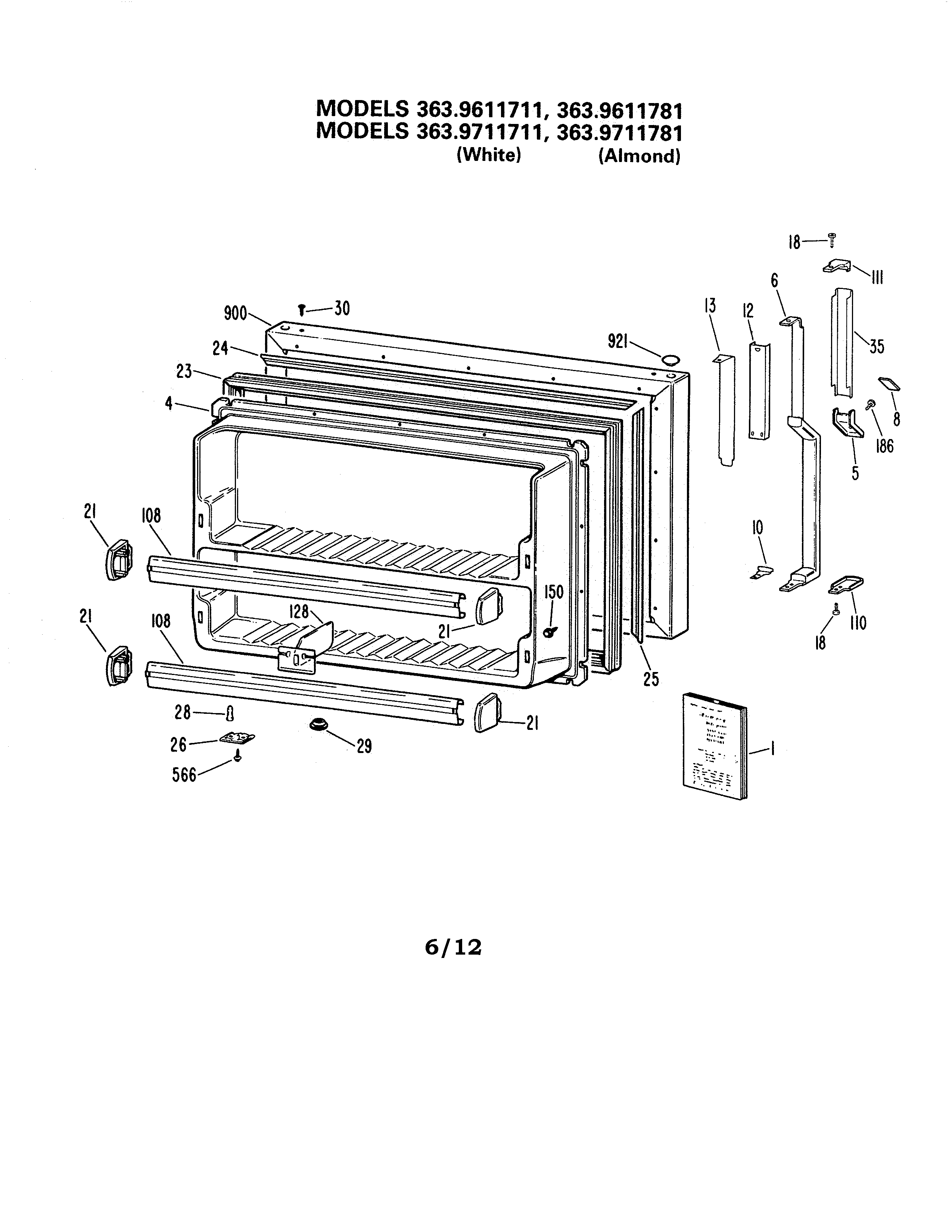 Kenmore 3639611711 freezer door diagram