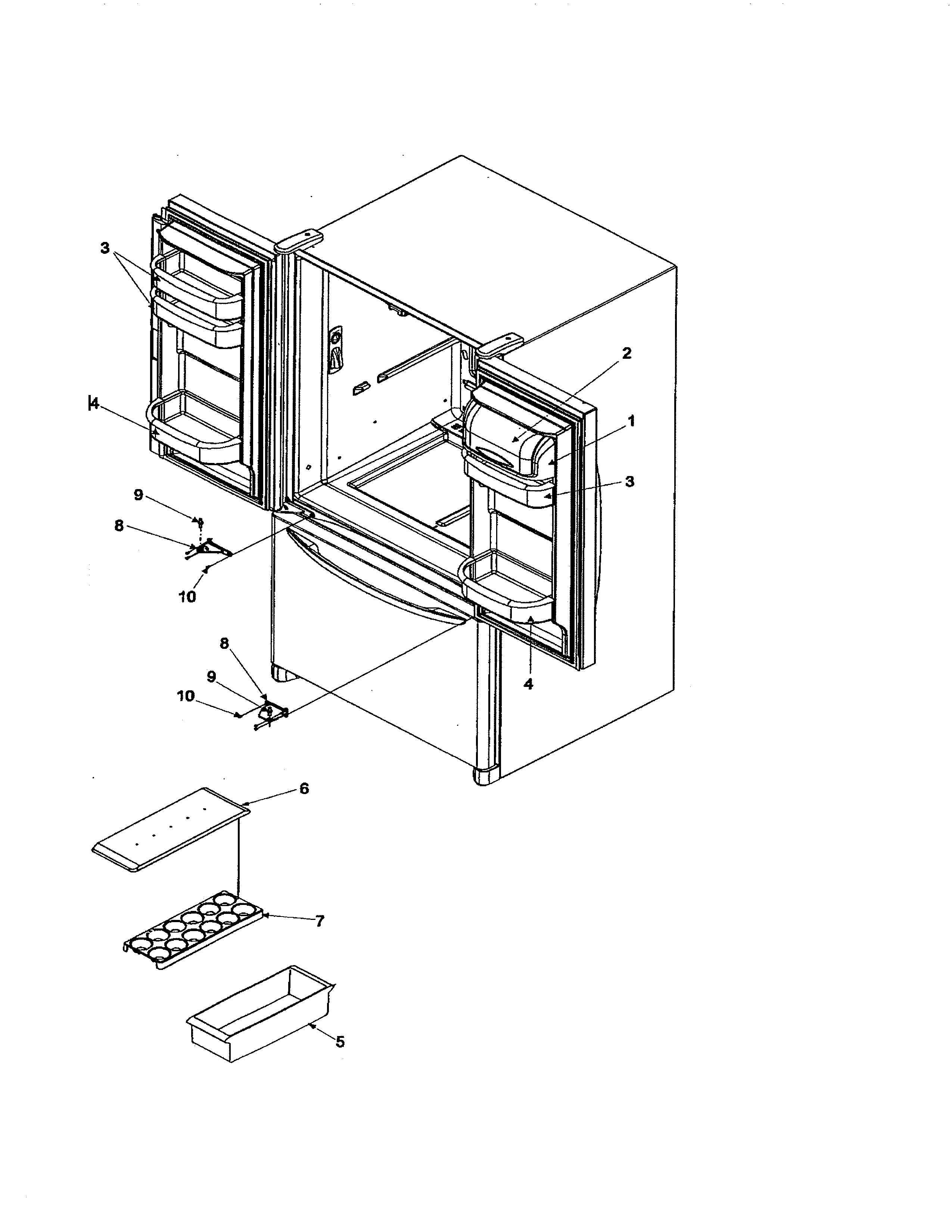 Kenmore 59673509203 ref dr storage & center hinges diagram