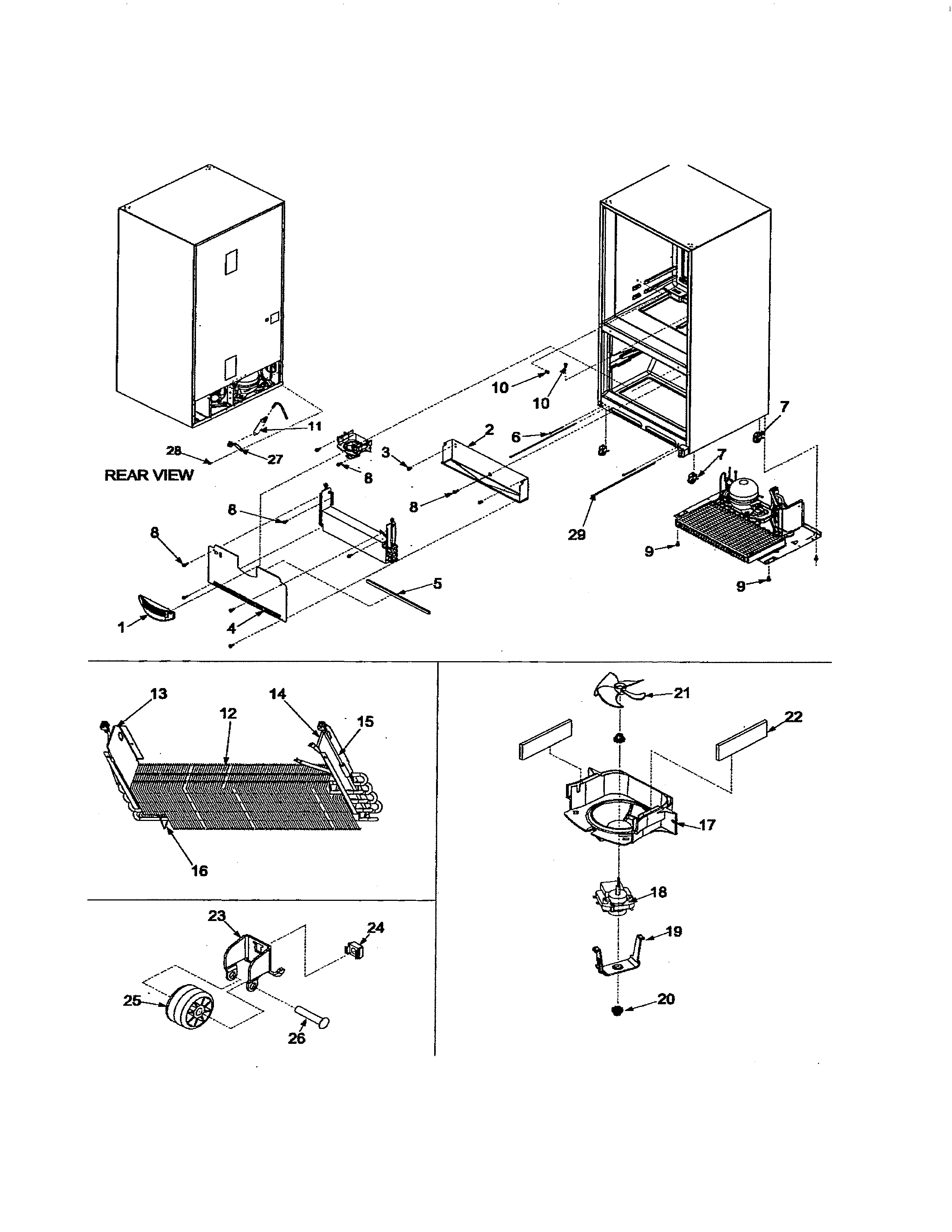Kenmore 59673509203 evaporator area & rollers diagram