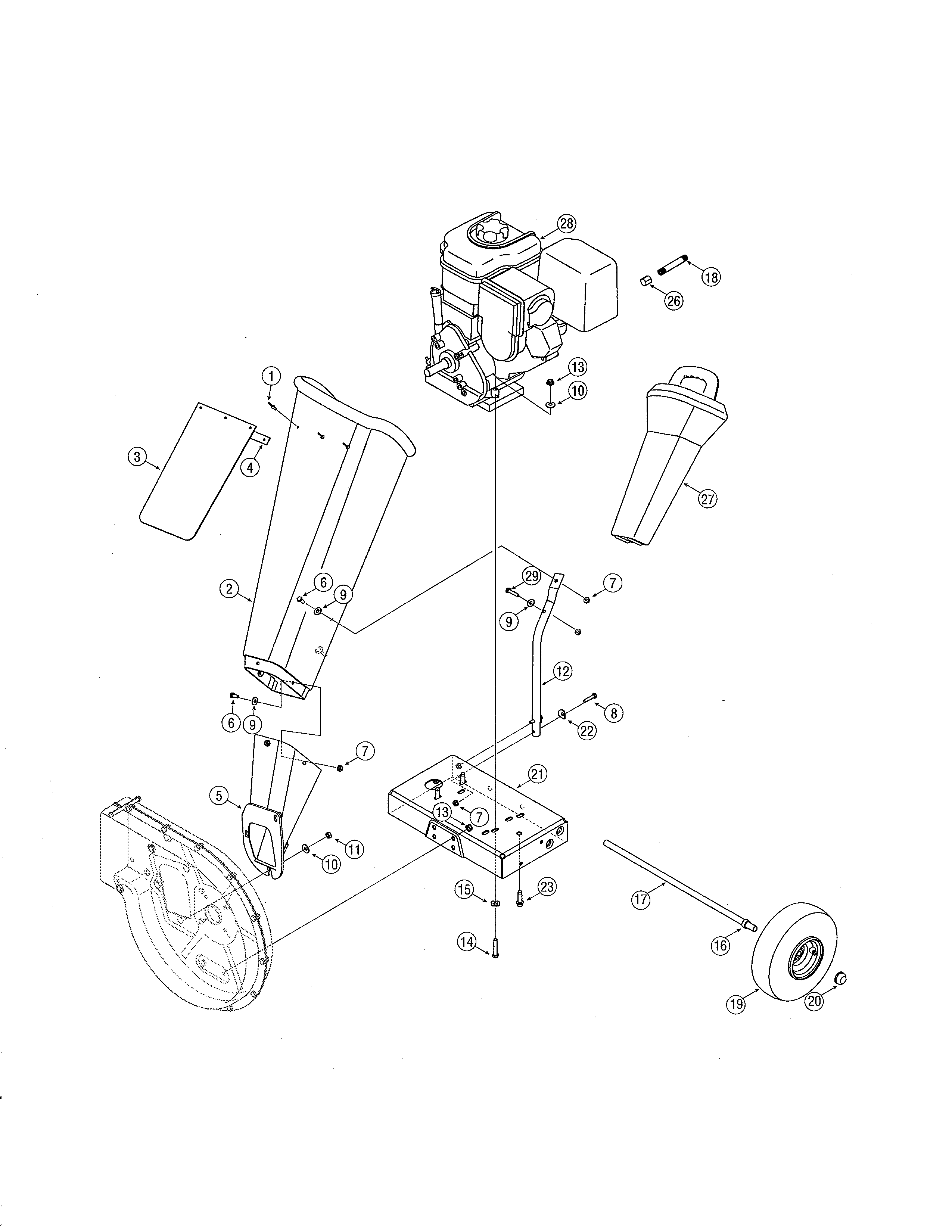 Craftsman 247776050 engine/chute/frame diagram