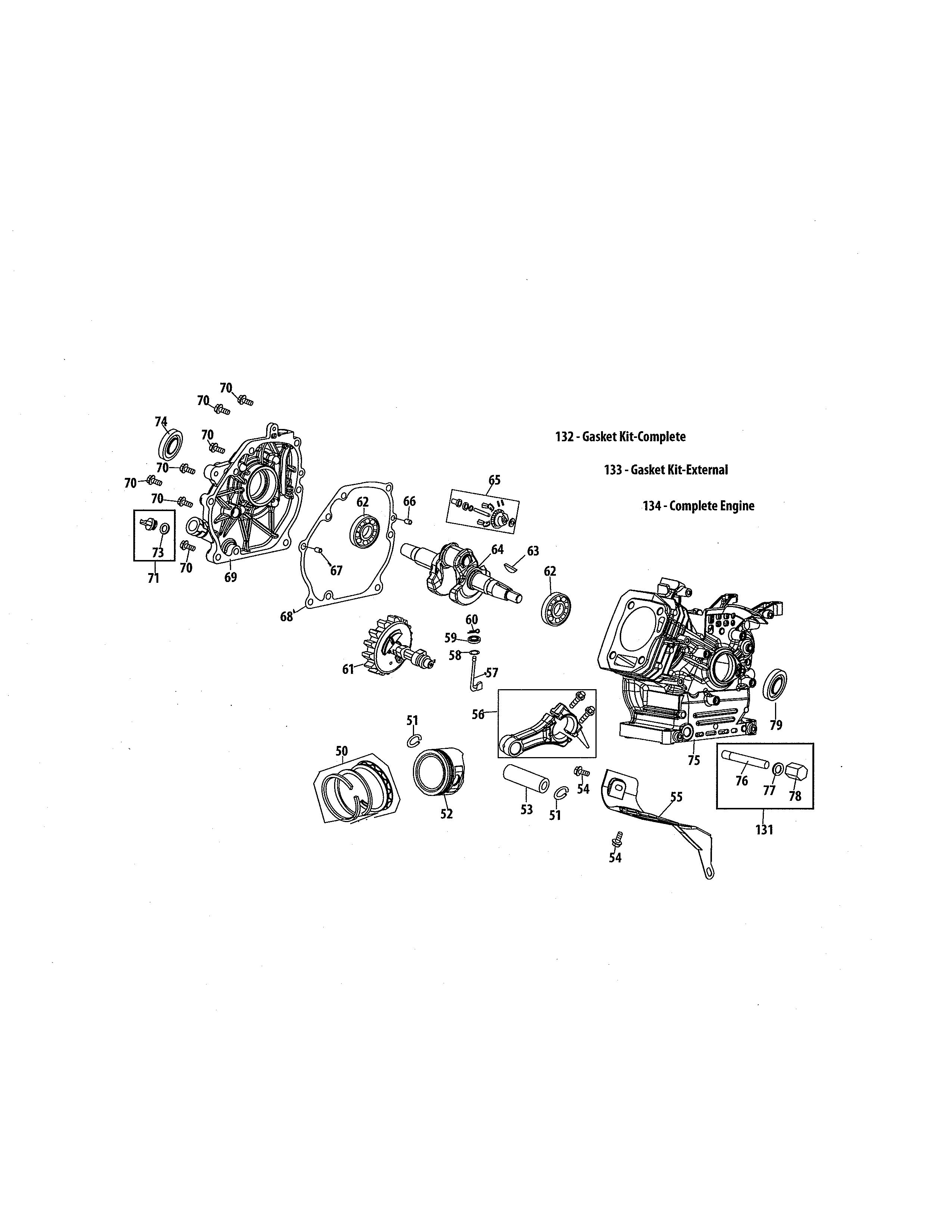 MTD 31BS62EE799 short block/cam shaft/crankcase diagram