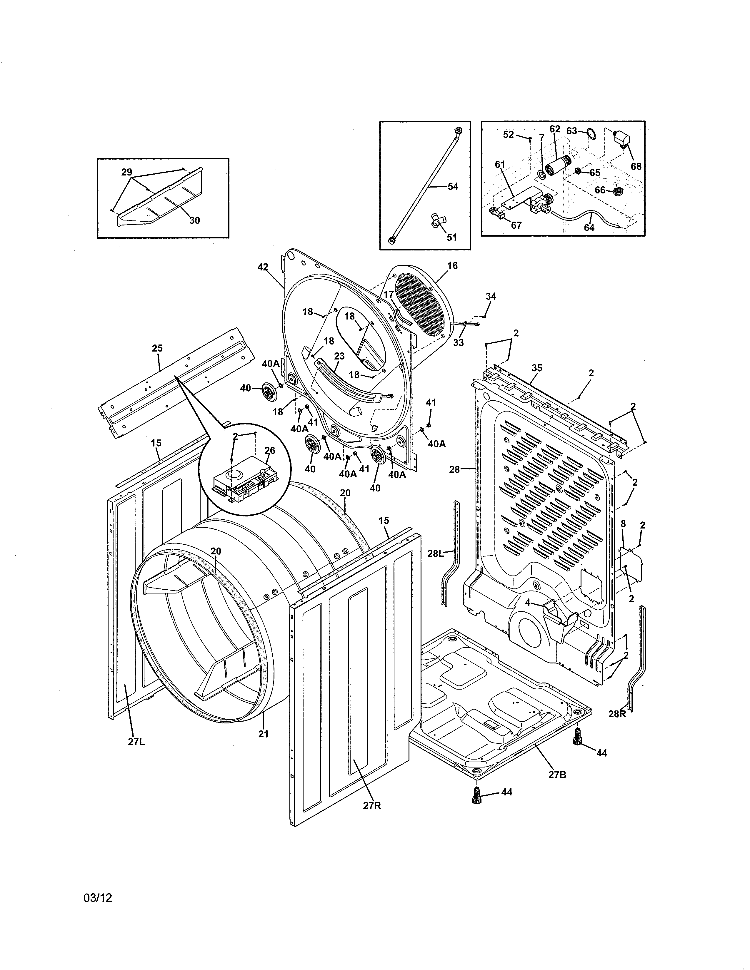 Frigidaire FASE7021NW0 cabinet/drum diagram