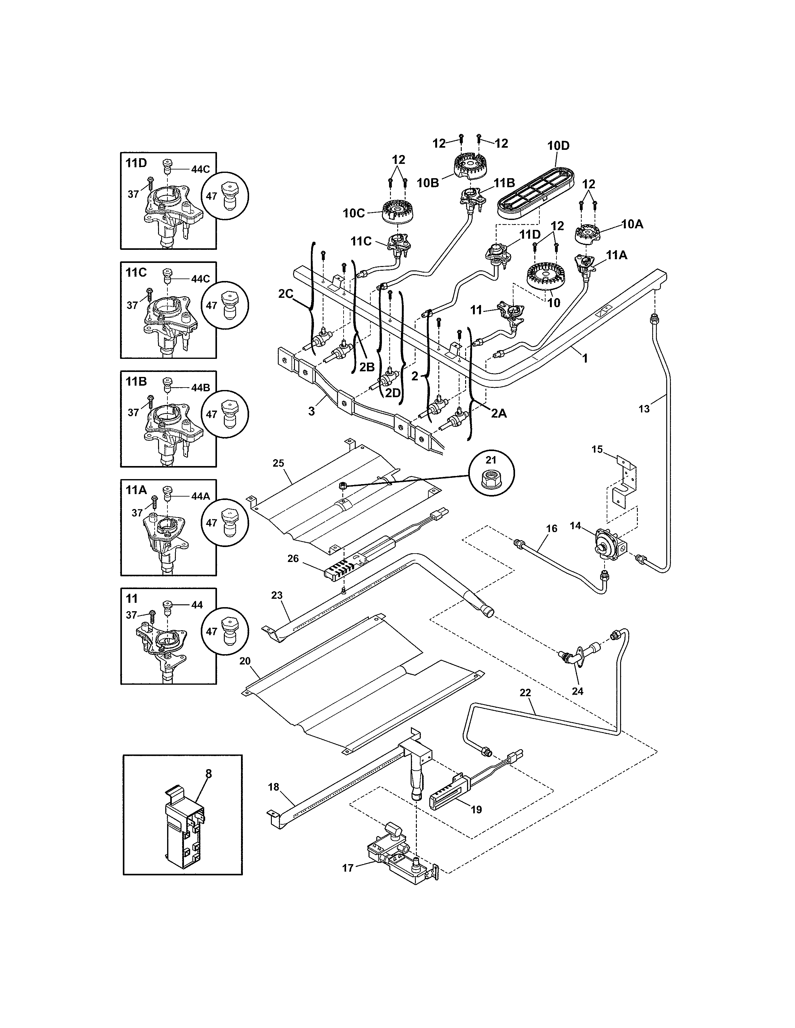 Frigidaire BGGF3042KFP burner diagram