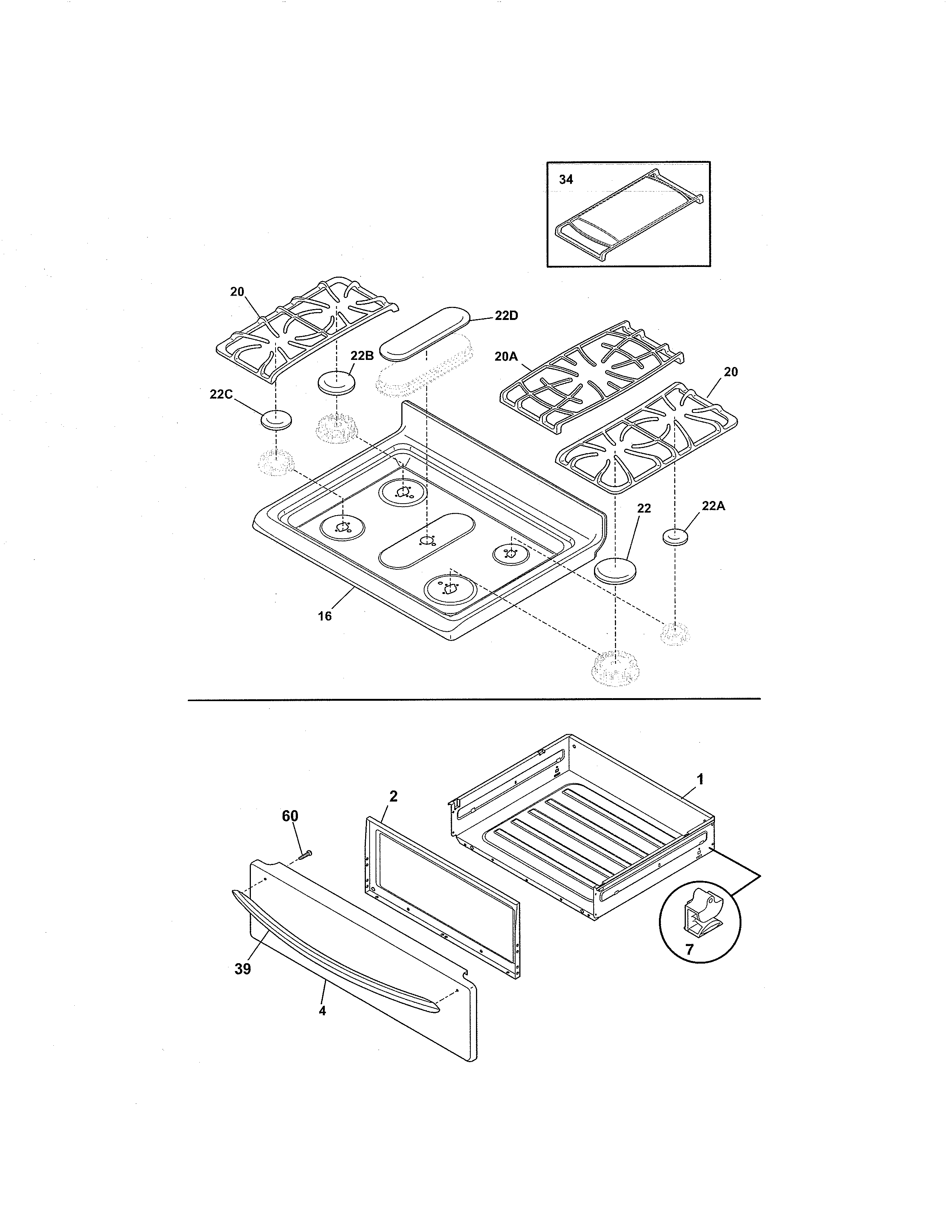 Frigidaire BGGF3042KFP top/drawer diagram