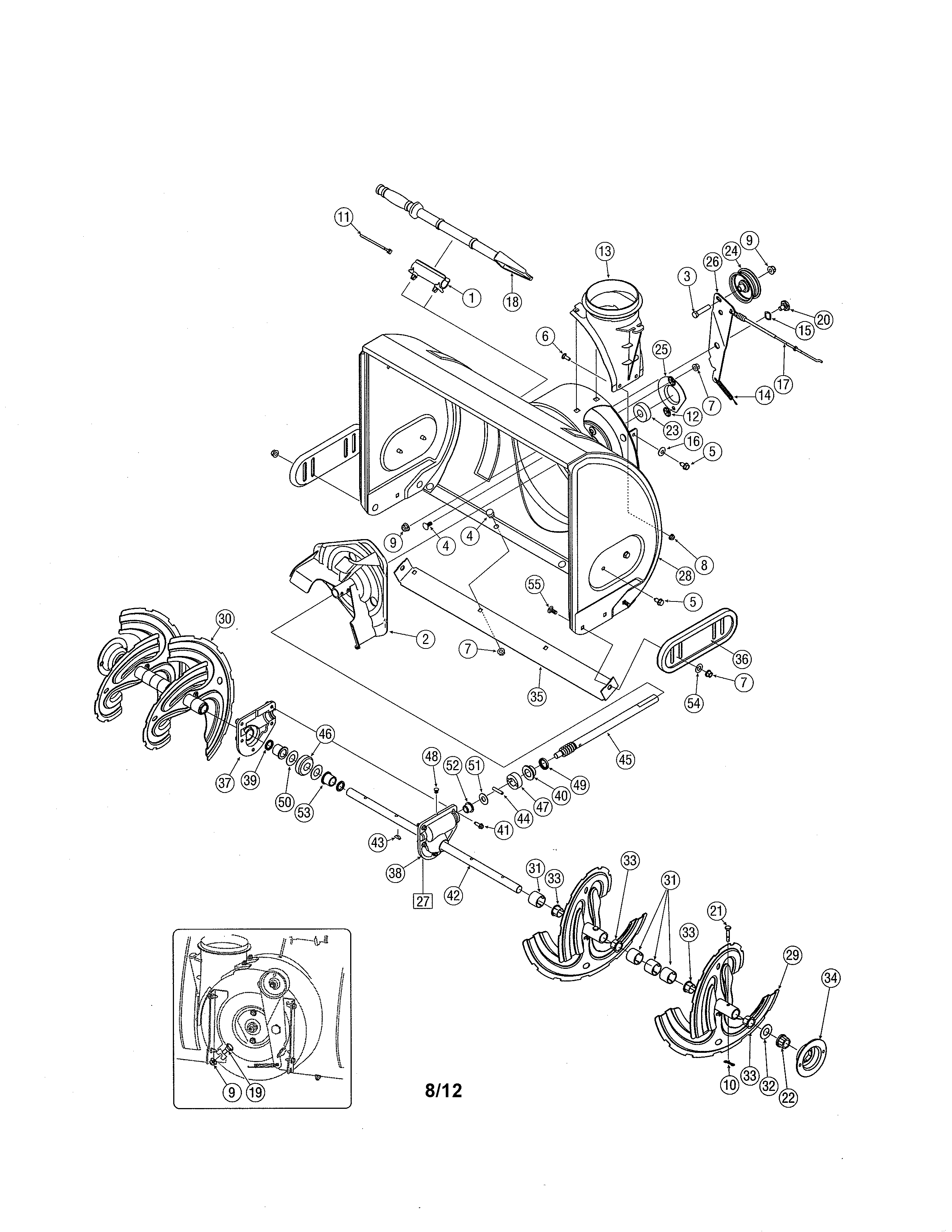 MTD 31AH54SG793 auger & housing diagram