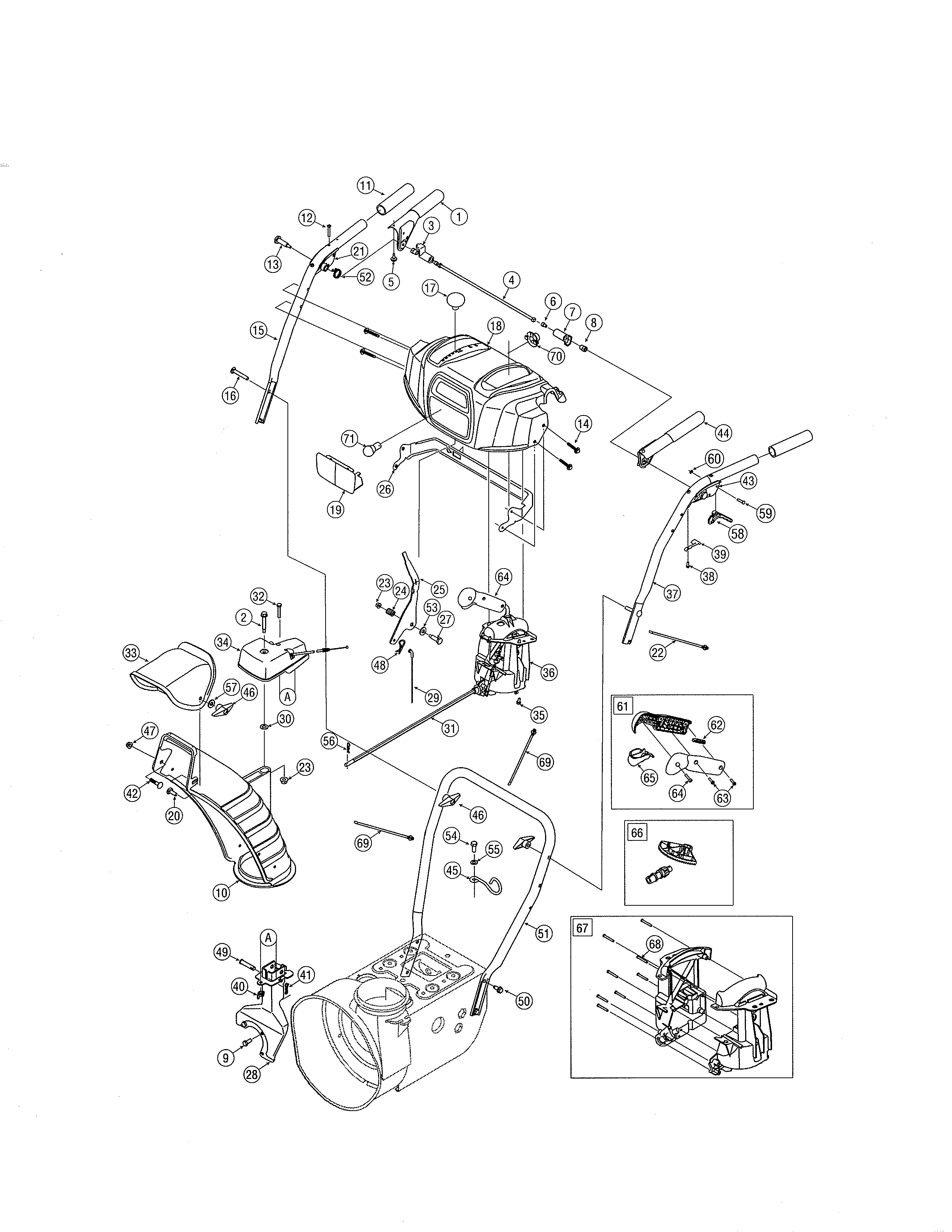 MTD 31AH54SG793 handle panel/handles/chute diagram