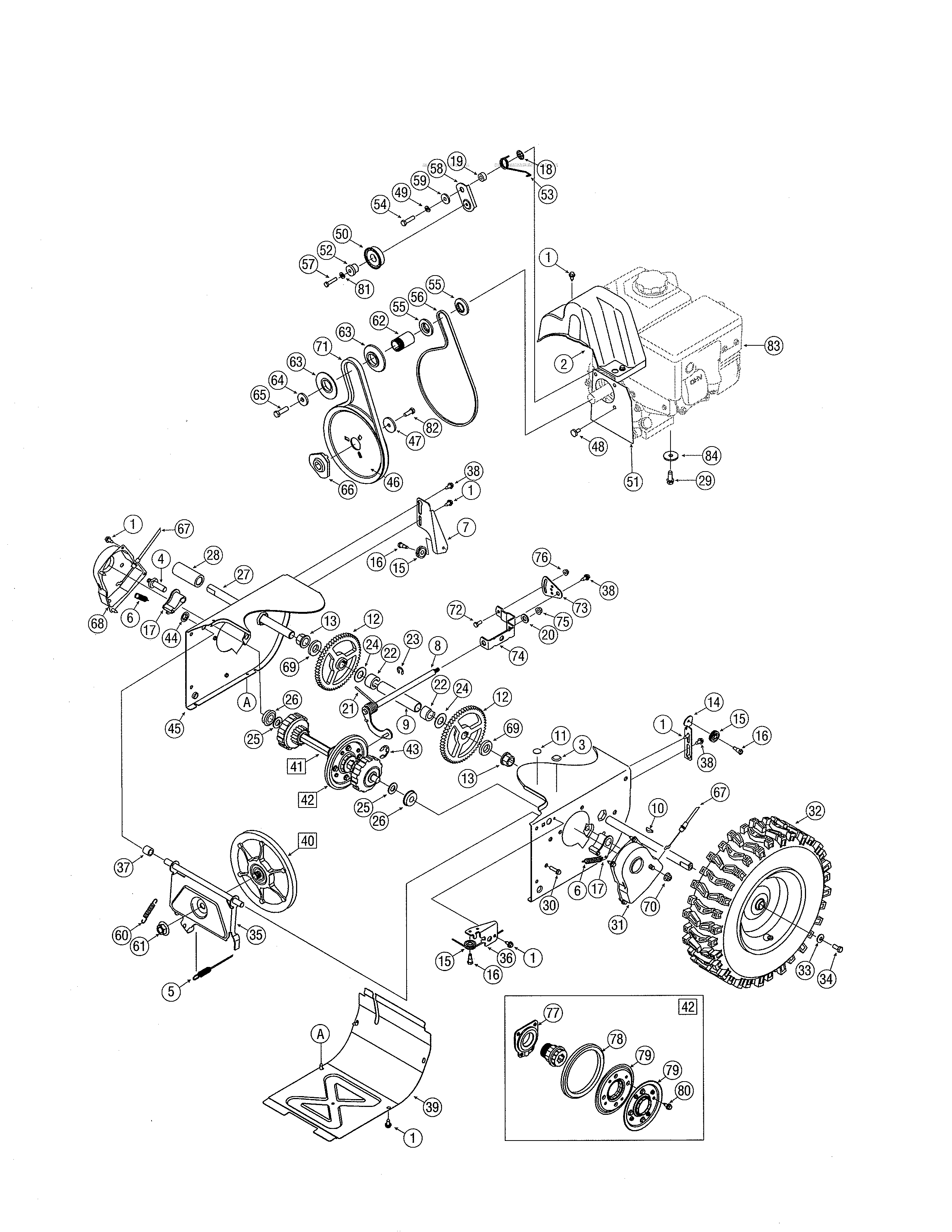 MTD 31AH54SG793 engine/wheel/gear diagram