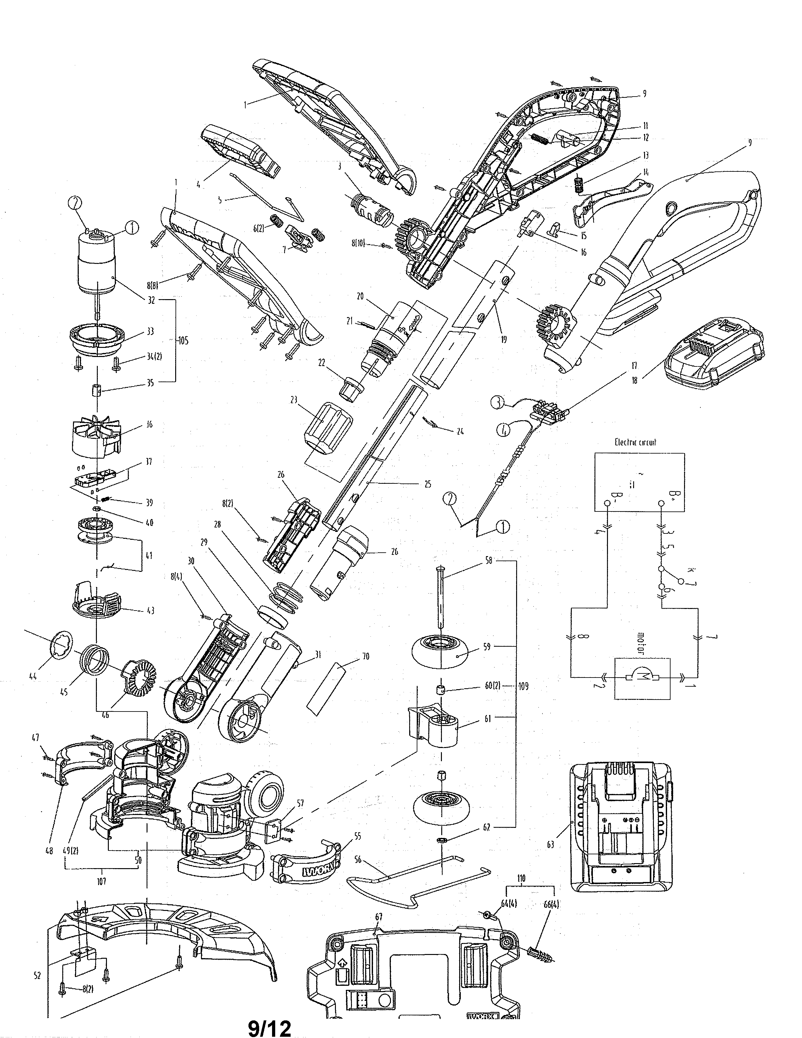 Worx WG1515 electric trimmer diagram
