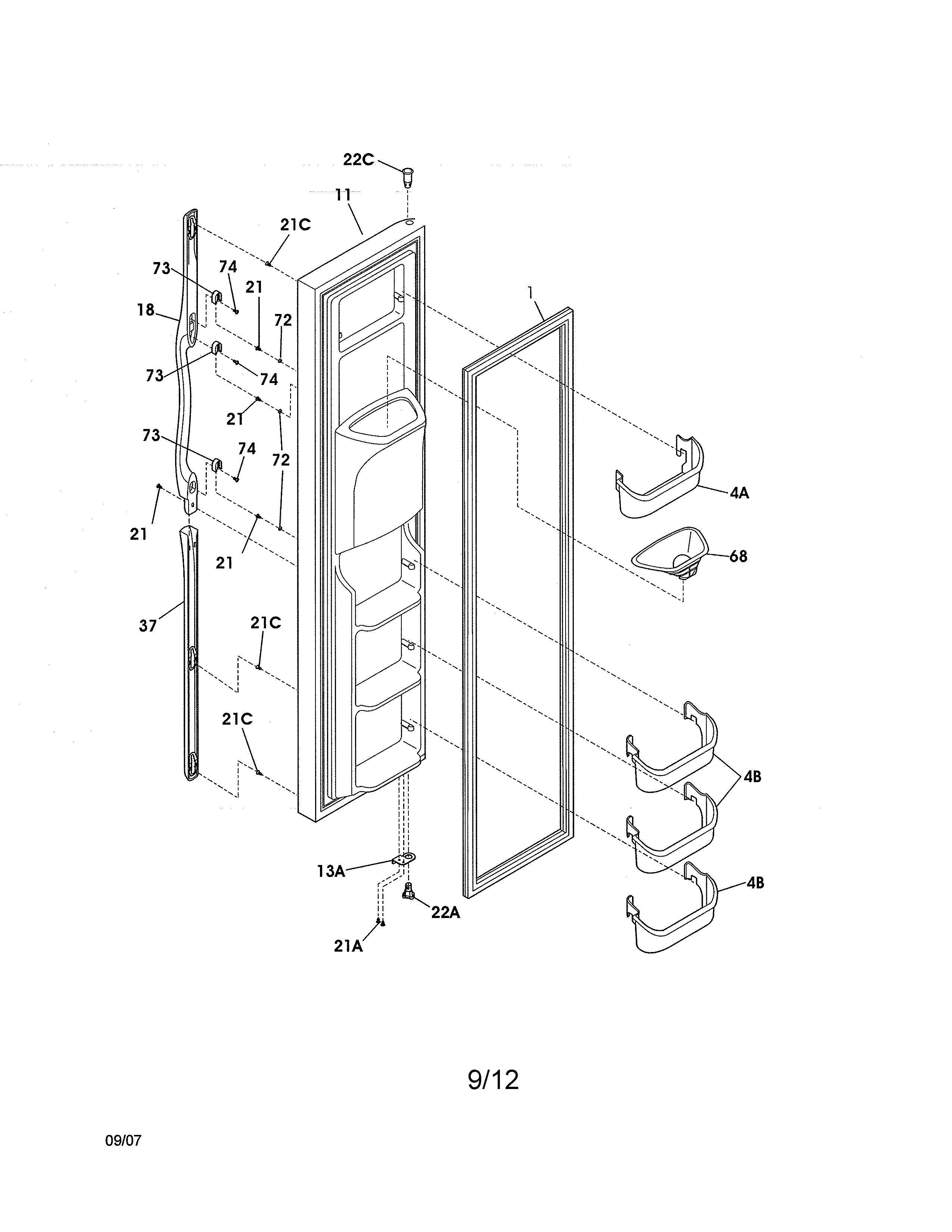 Frigidaire FRS3R5EMBC freezer door diagram