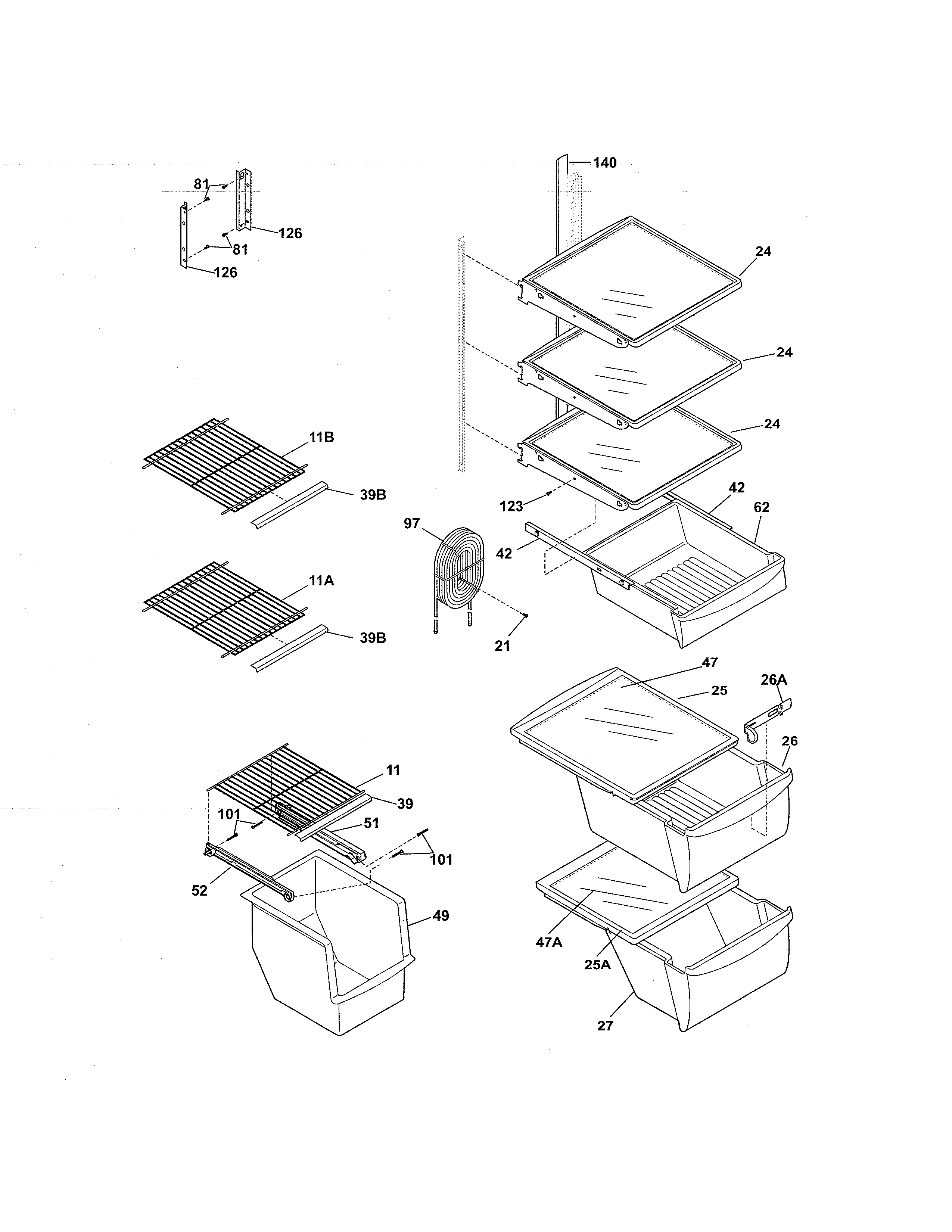 Frigidaire FRS3R5EMBC shelves diagram
