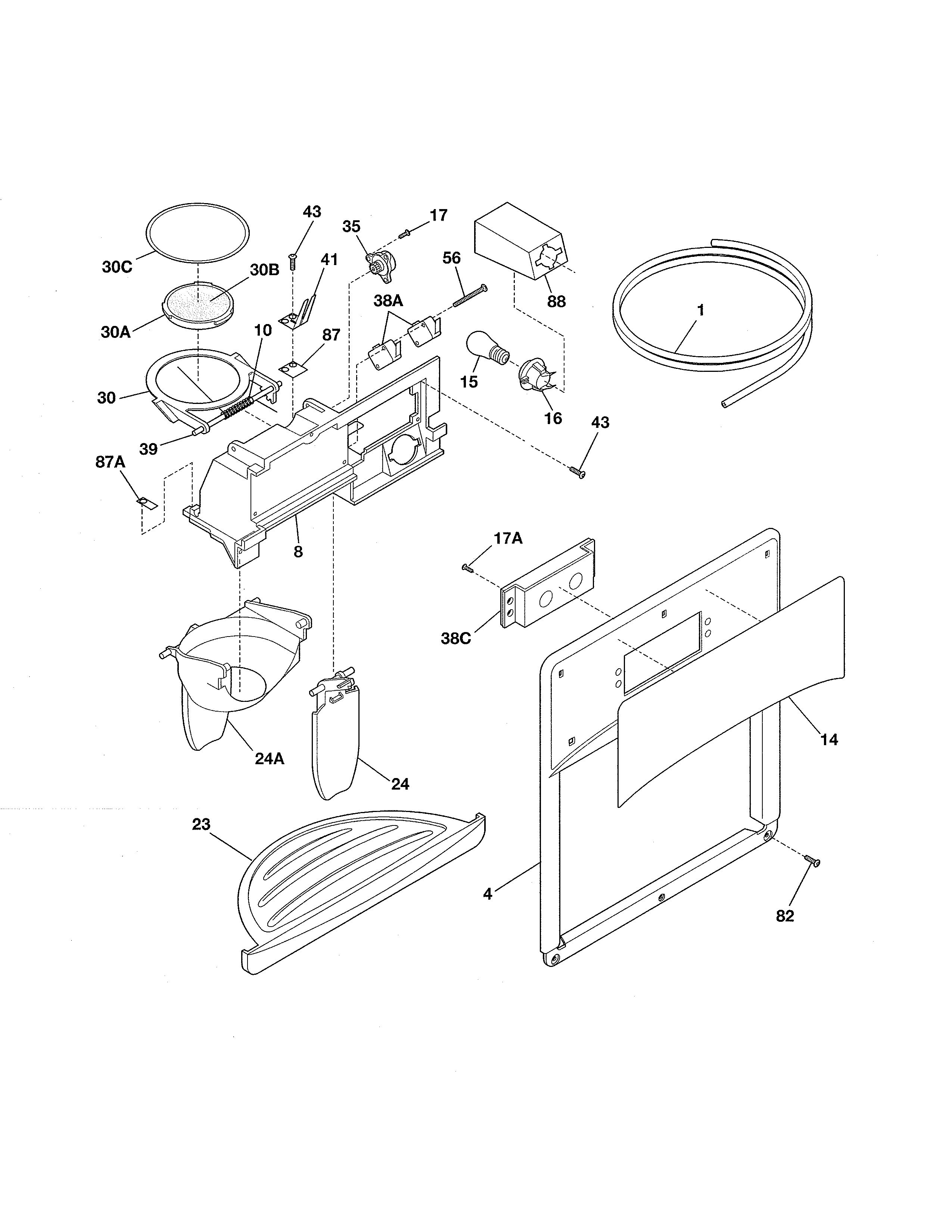 Frigidaire FRS3R5EMBC ice & water dispenser diagram