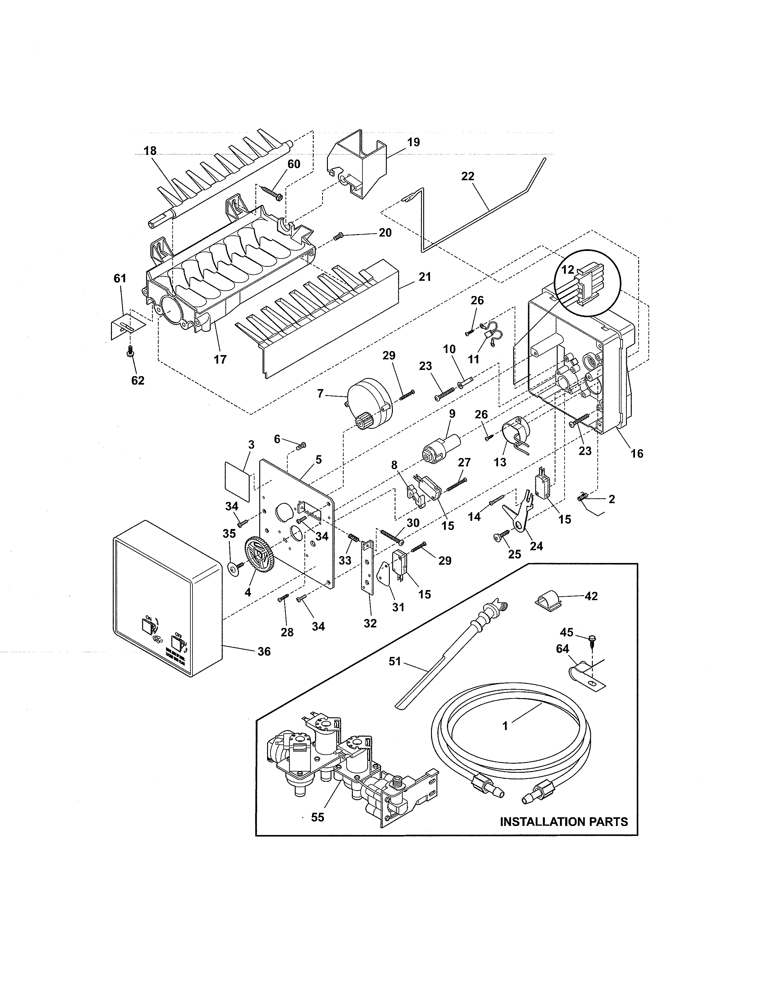 Frigidaire FRS3R5EMBC ice maker diagram