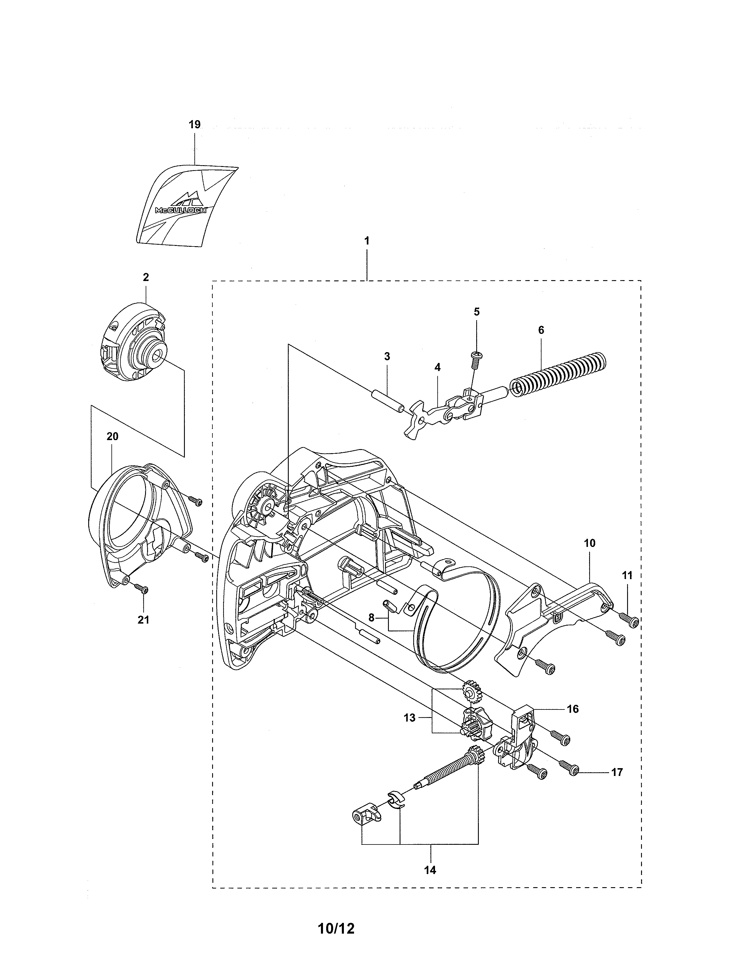 McCulloch 967027501 chain brake/clutch cover-cs 380 diagram