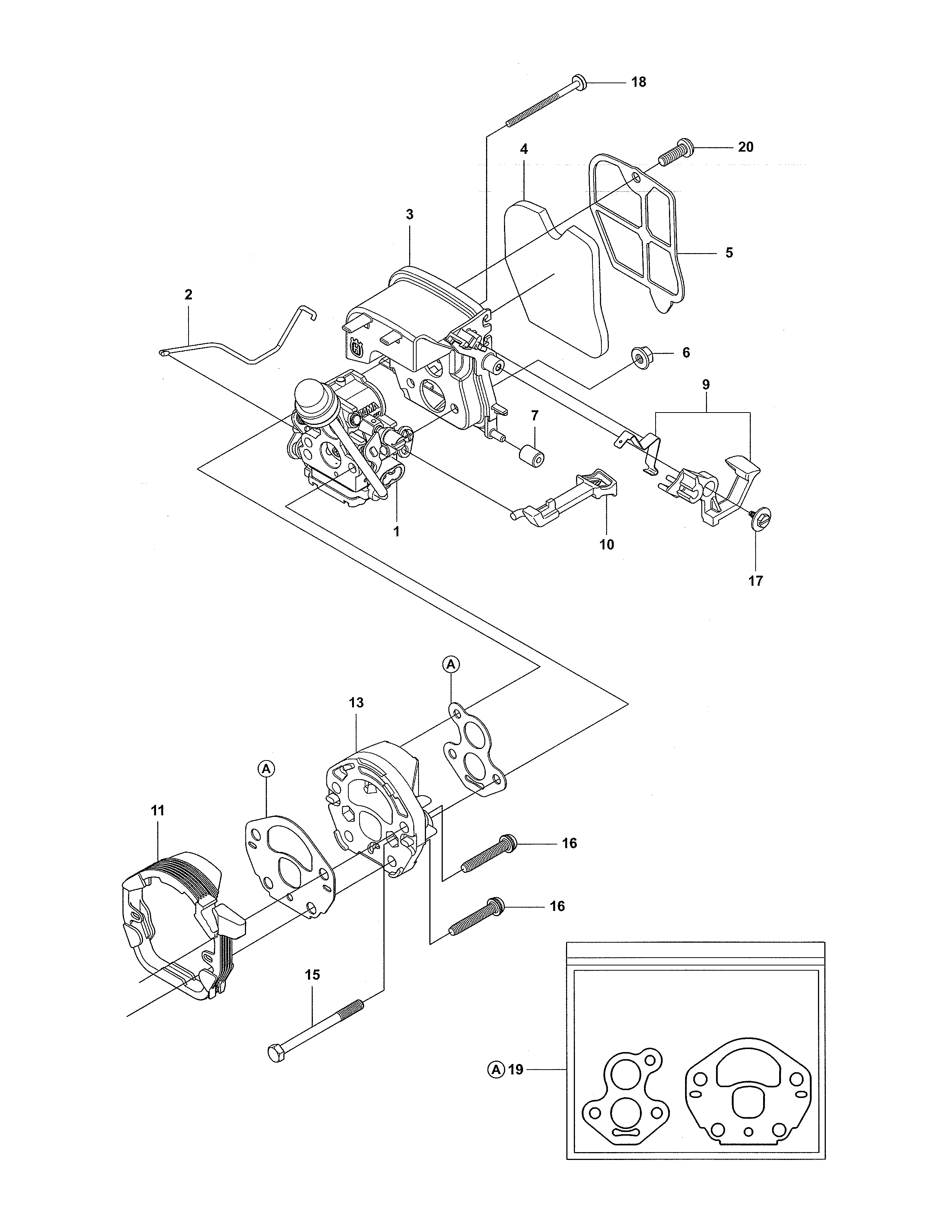 McCulloch 967027501 carburetor & air filter diagram