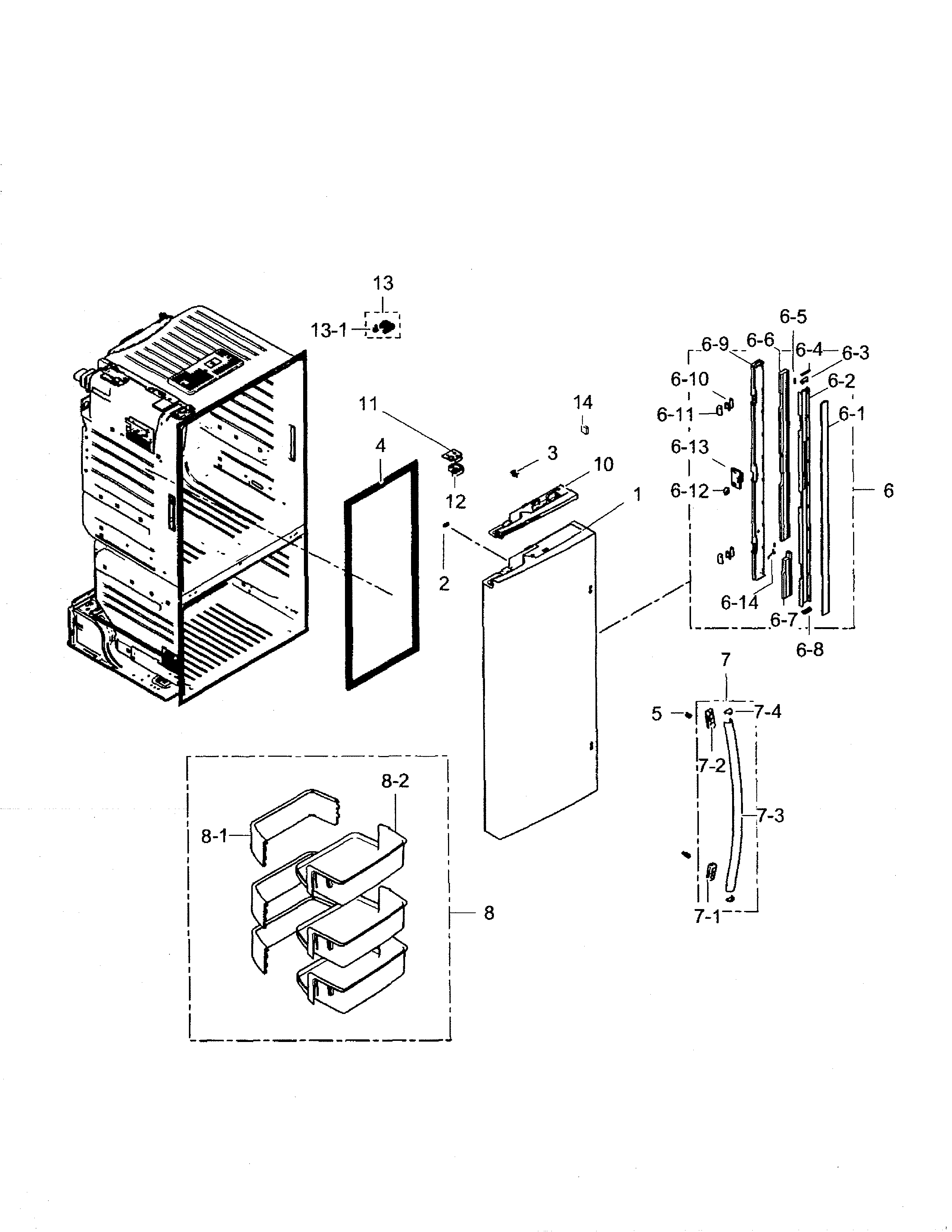 Samsung RF260BEAEWW/AA-01 refrigerator door - left diagram