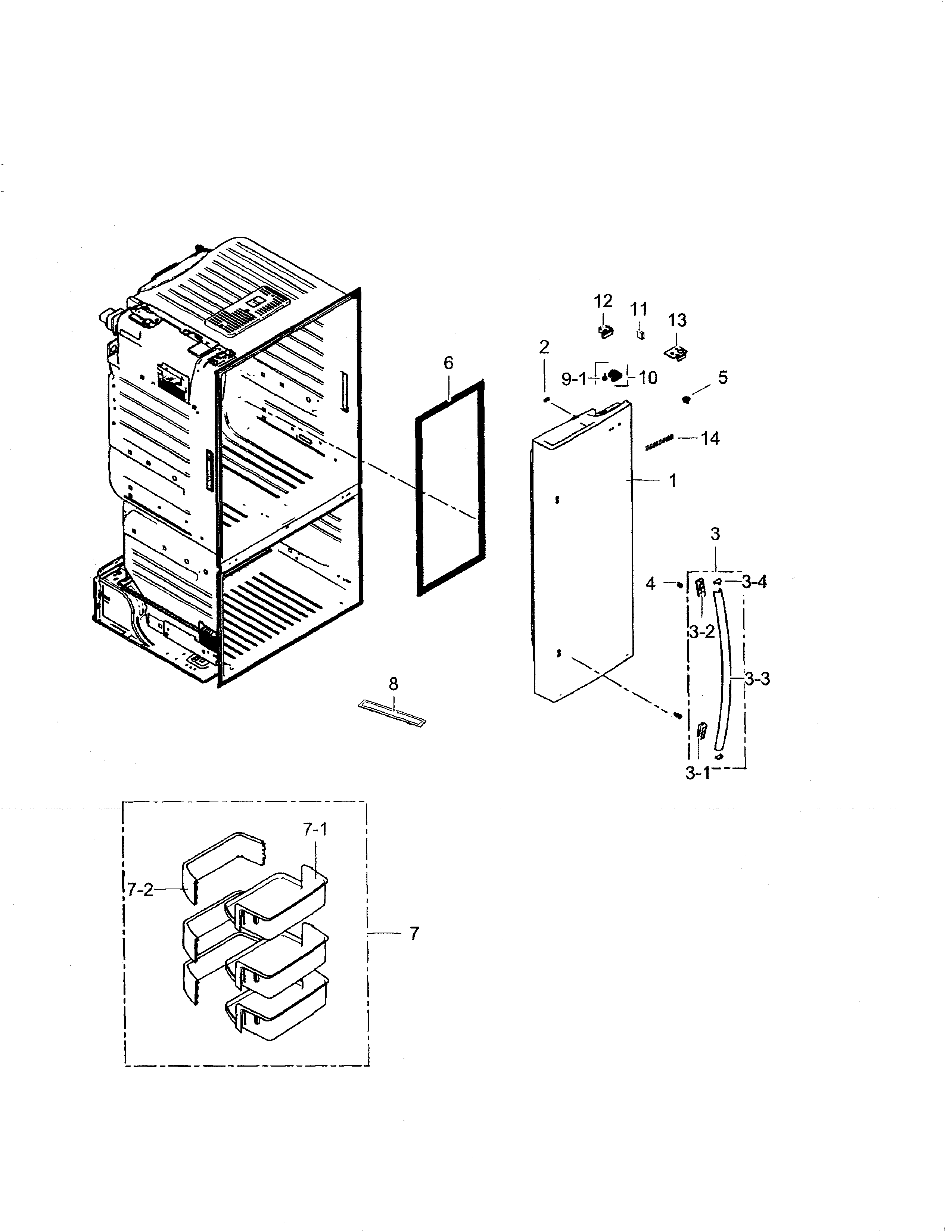 Samsung RF260BEAEWW/AA-01 refrigerator door - right diagram