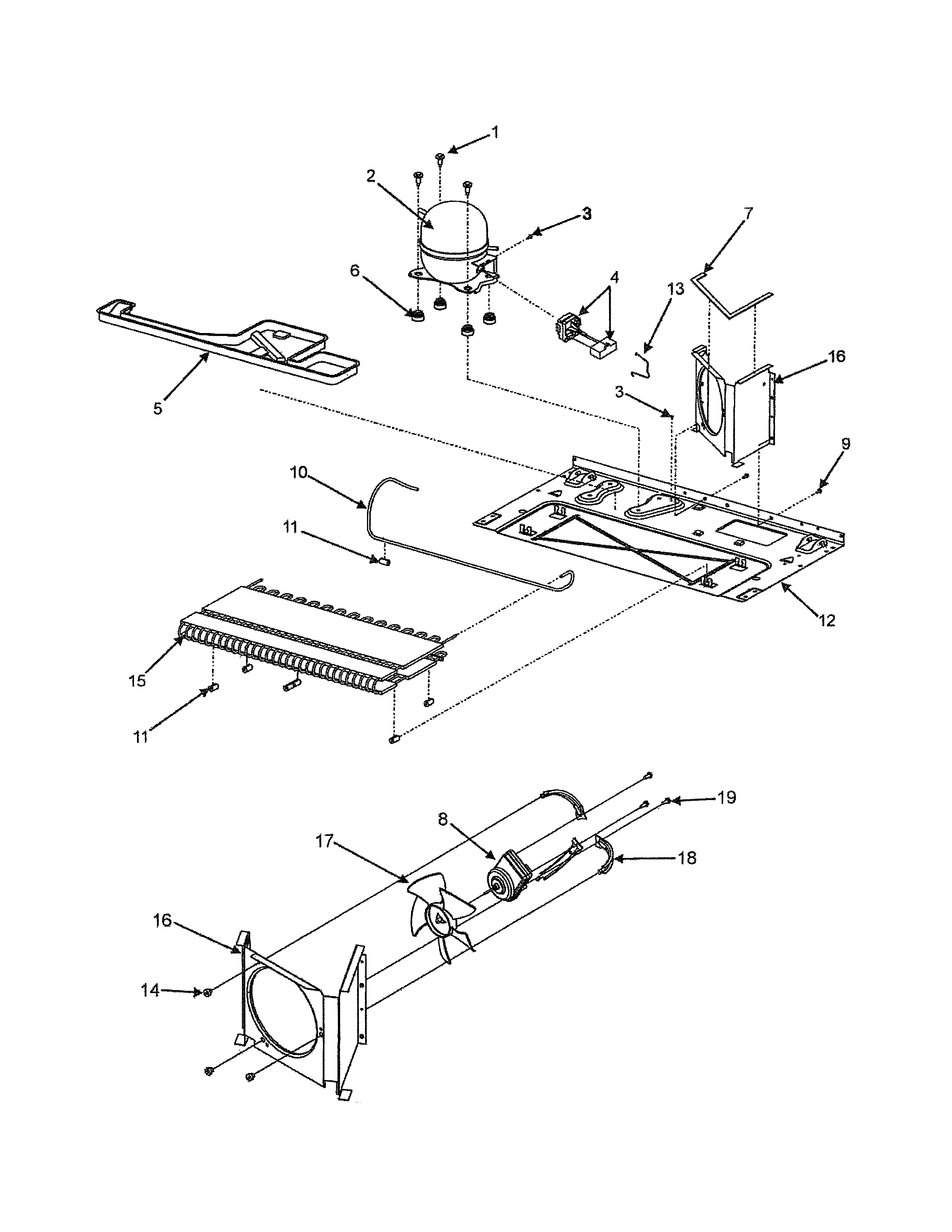Dacor EF36BNDFSS compressor & condenser motor diagram