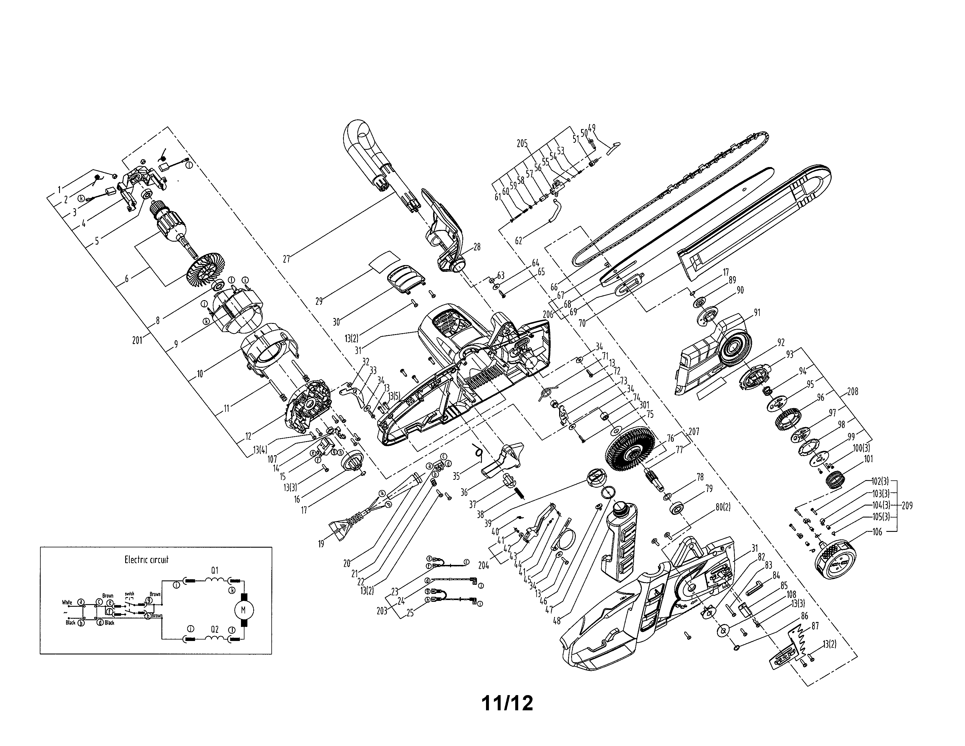 Craftsman 17234120 electric chain saw diagram