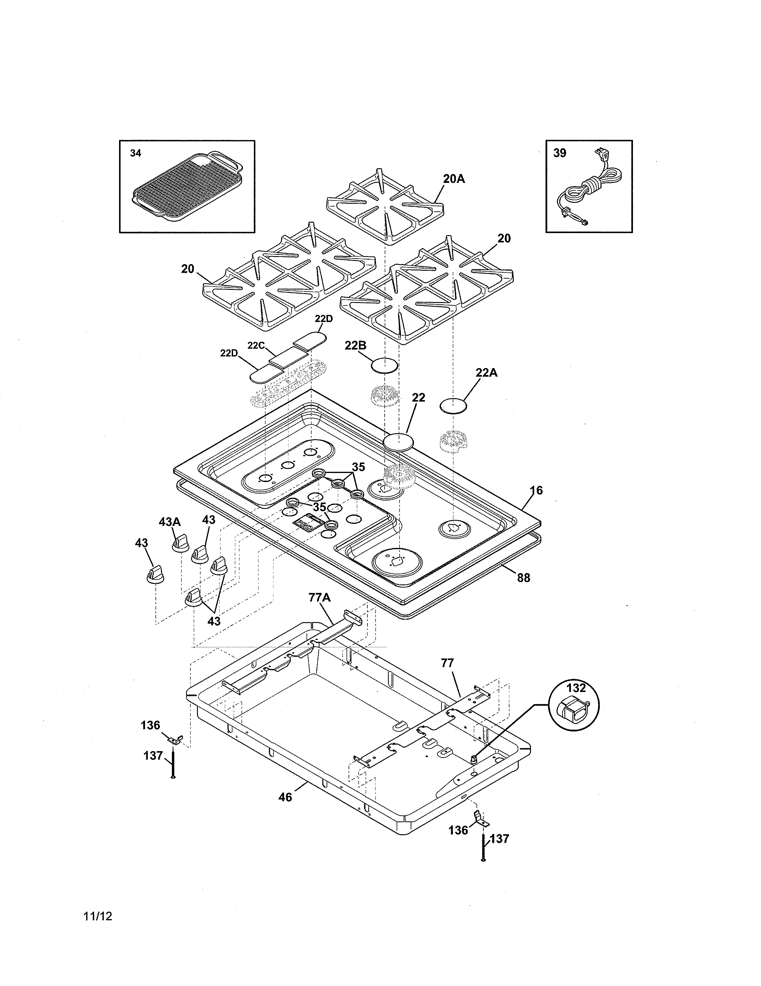 Kenmore Pro 79031013601 cook top diagram