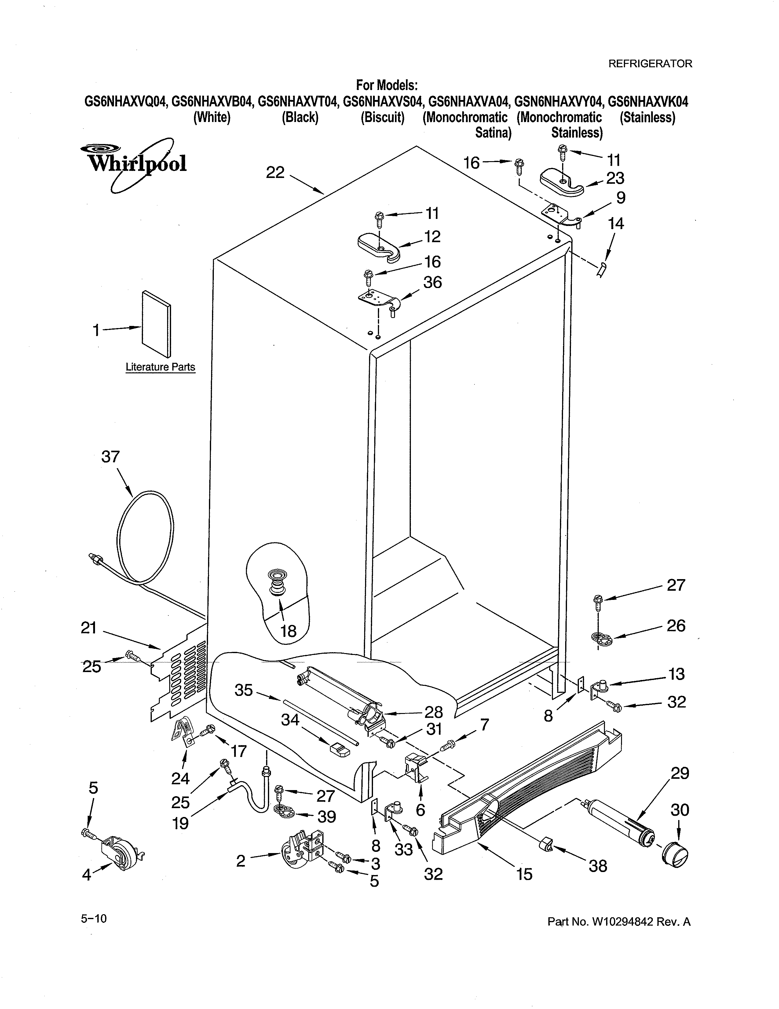 Whirlpool GS6NHAXVK04 cabinet diagram