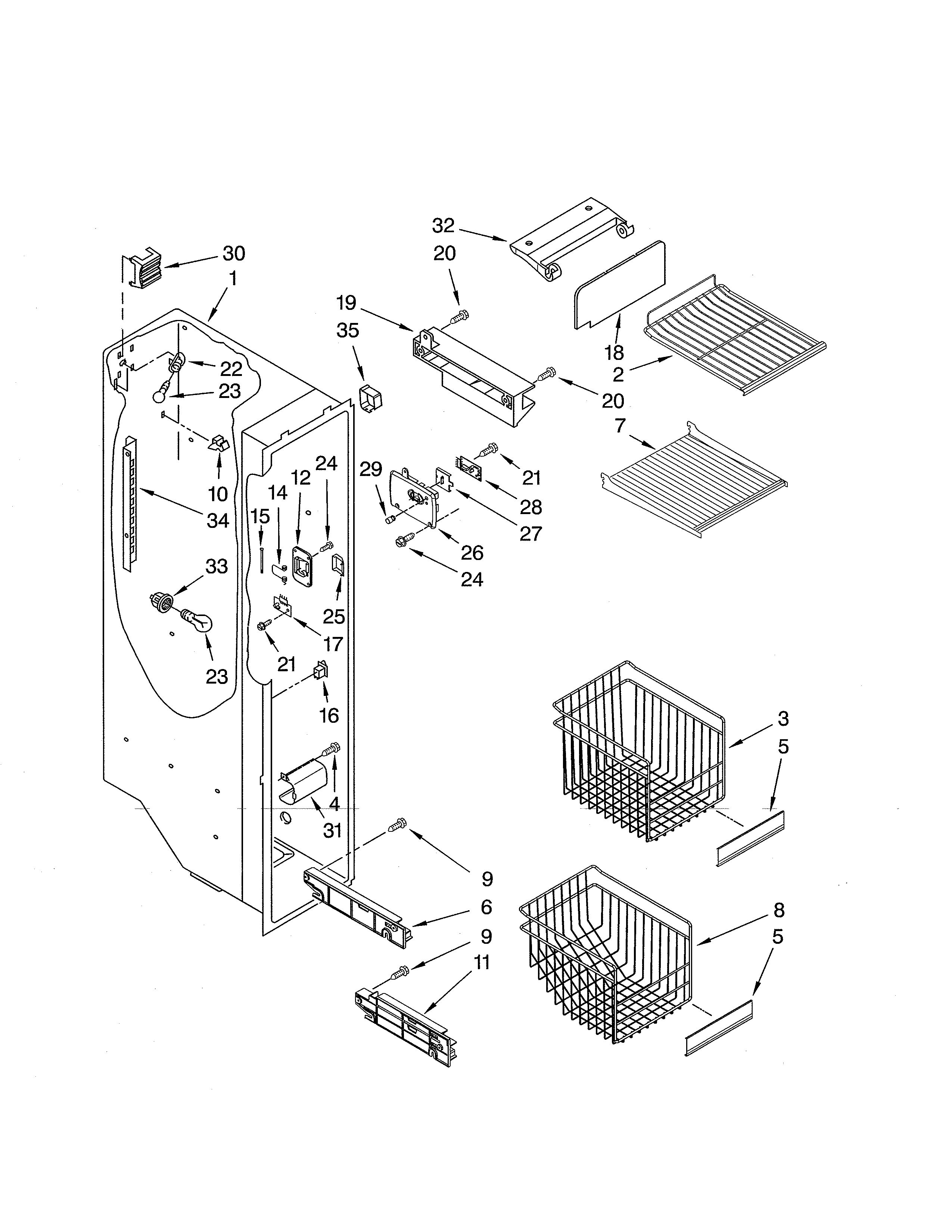 Whirlpool GS6NHAXVK04 freezer liner diagram