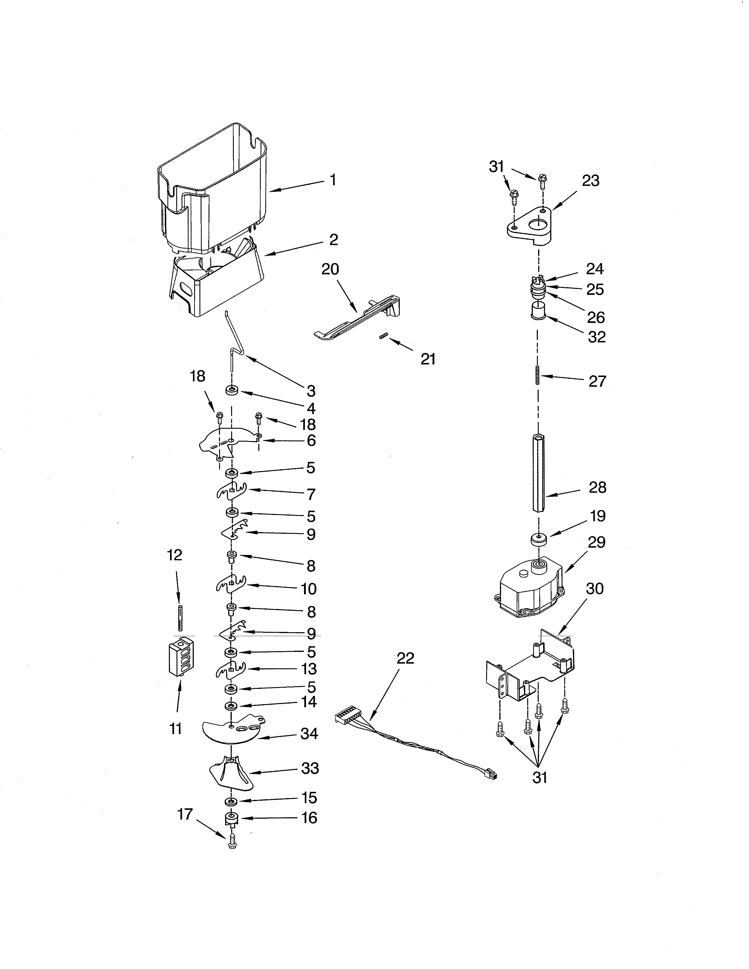 Whirlpool GS6NHAXVK04 motor & ice container diagram