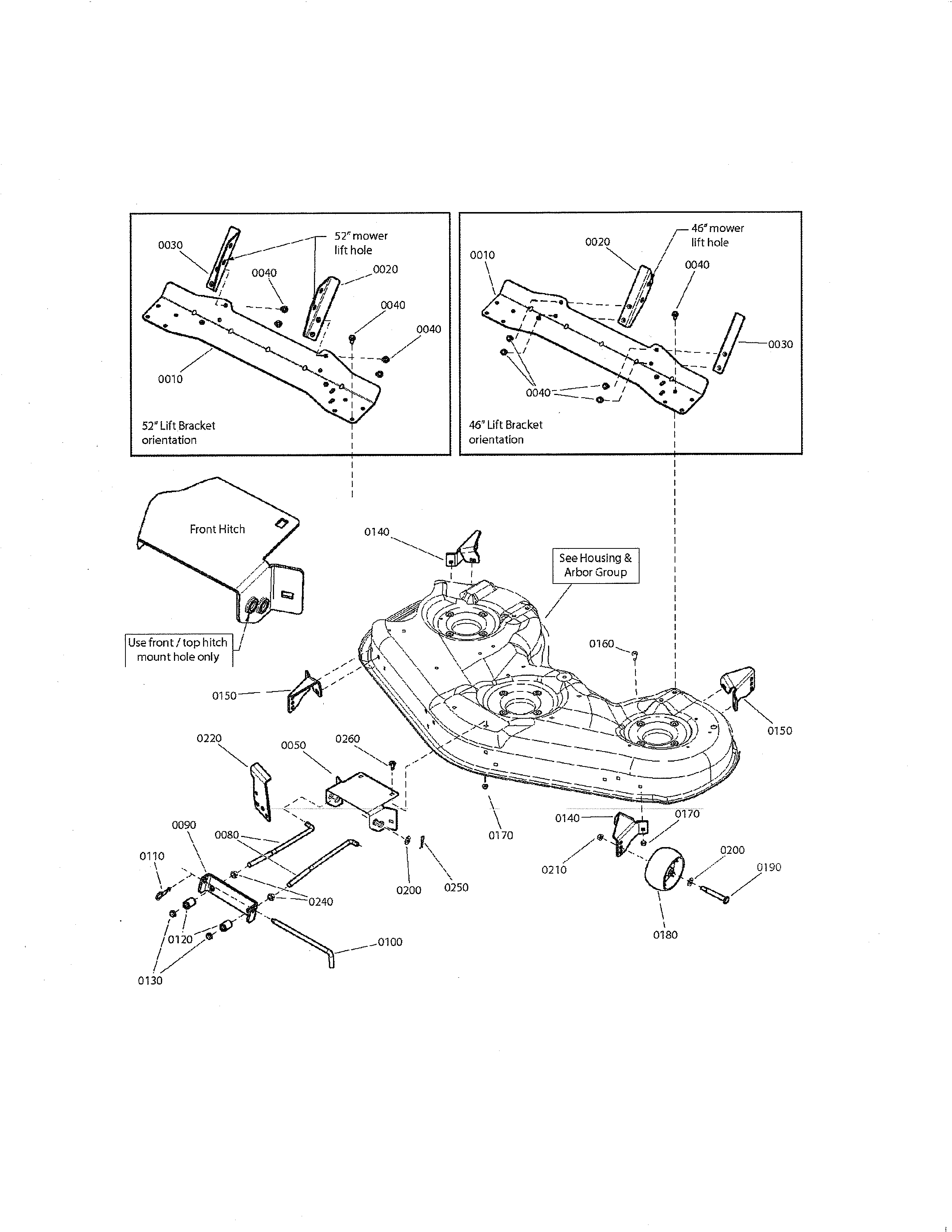 Snapper 2690980 46"/52" deck-height adjustment diagram