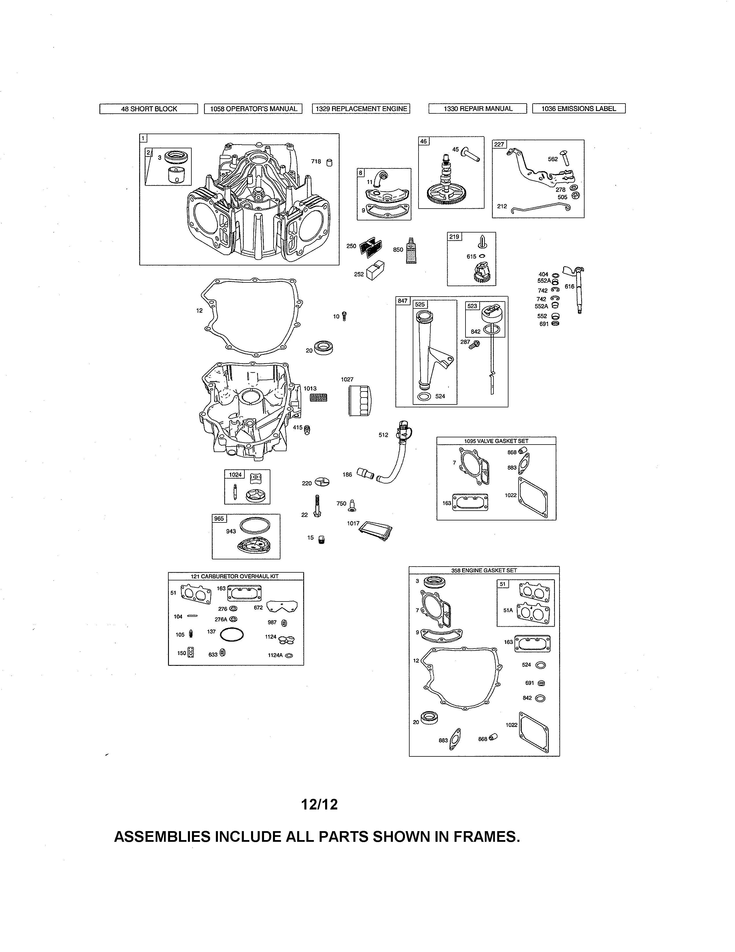 Craftsman 917288663 cylinder/gasket sets diagram
