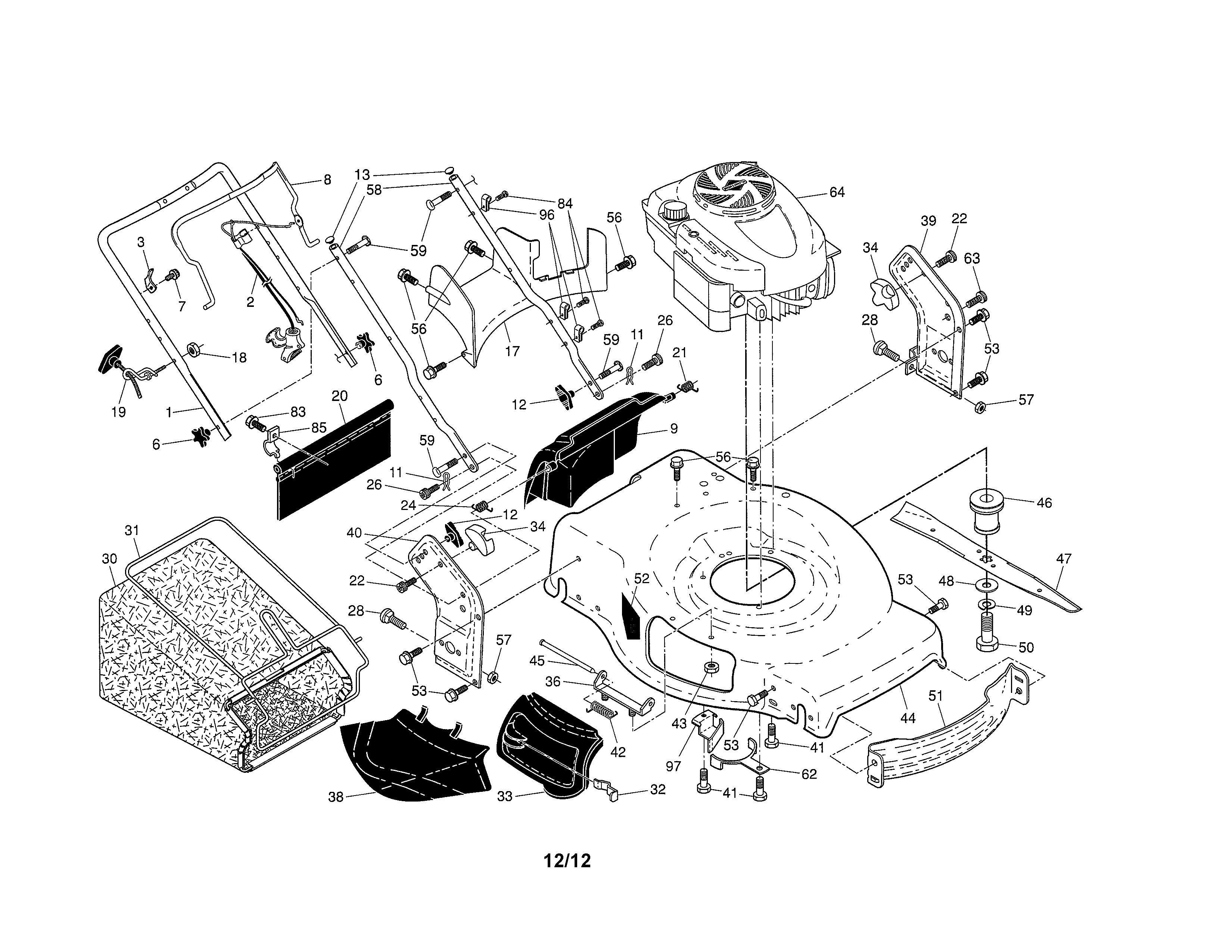 Craftsman 917370921 engine/housing/handle diagram
