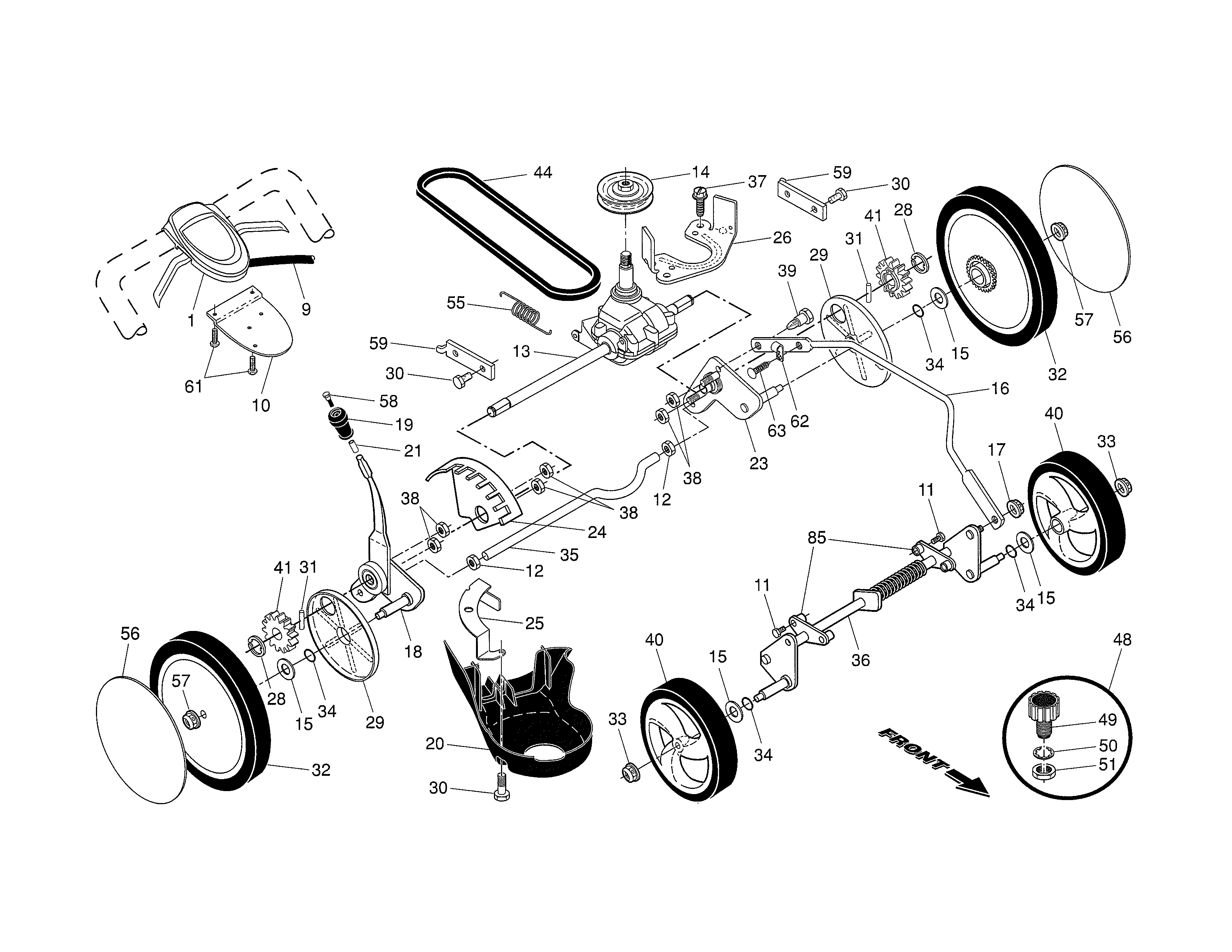 Craftsman 917370931 drive control/gear case/wheels diagram