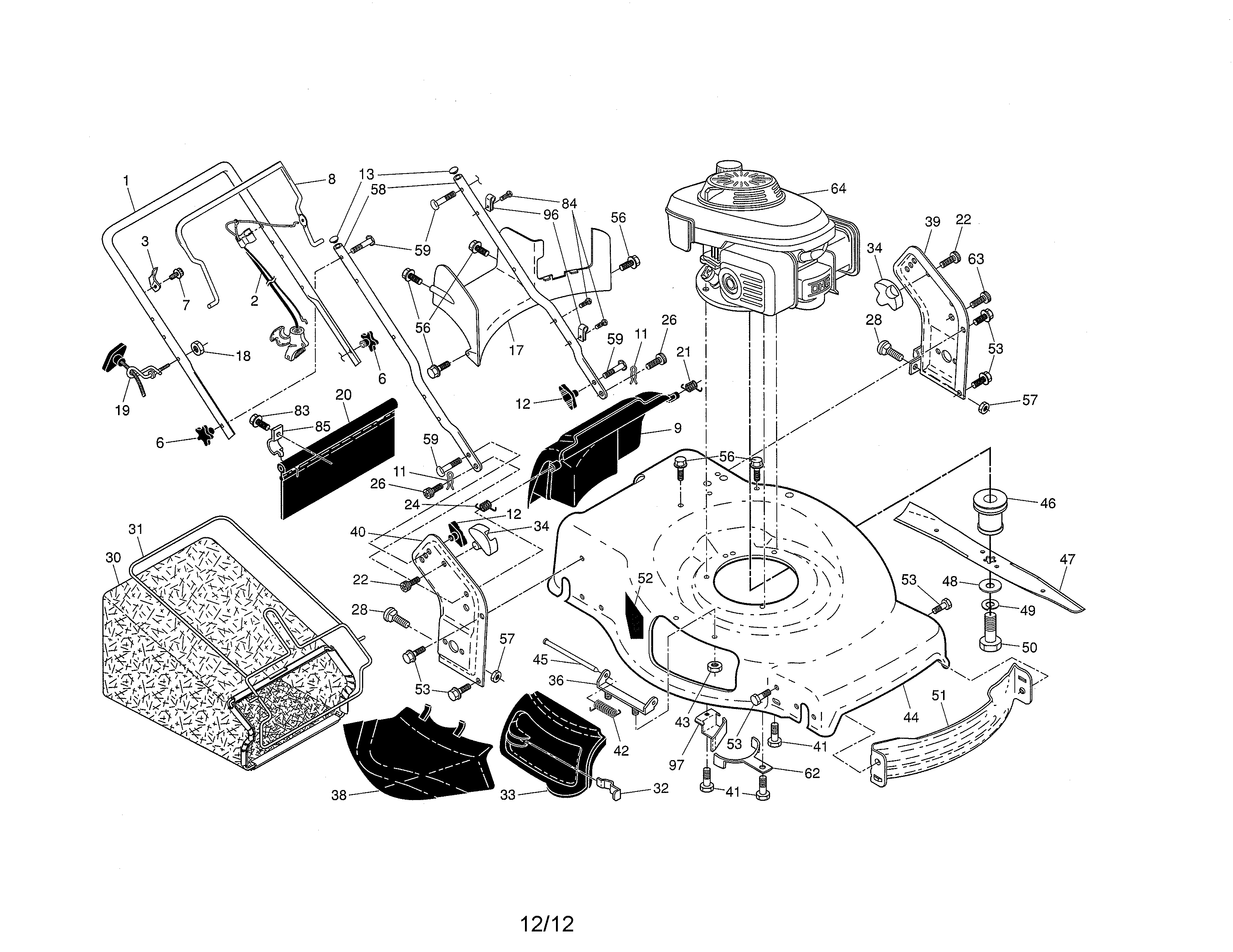 Craftsman 917374910 engine/housing/handle diagram