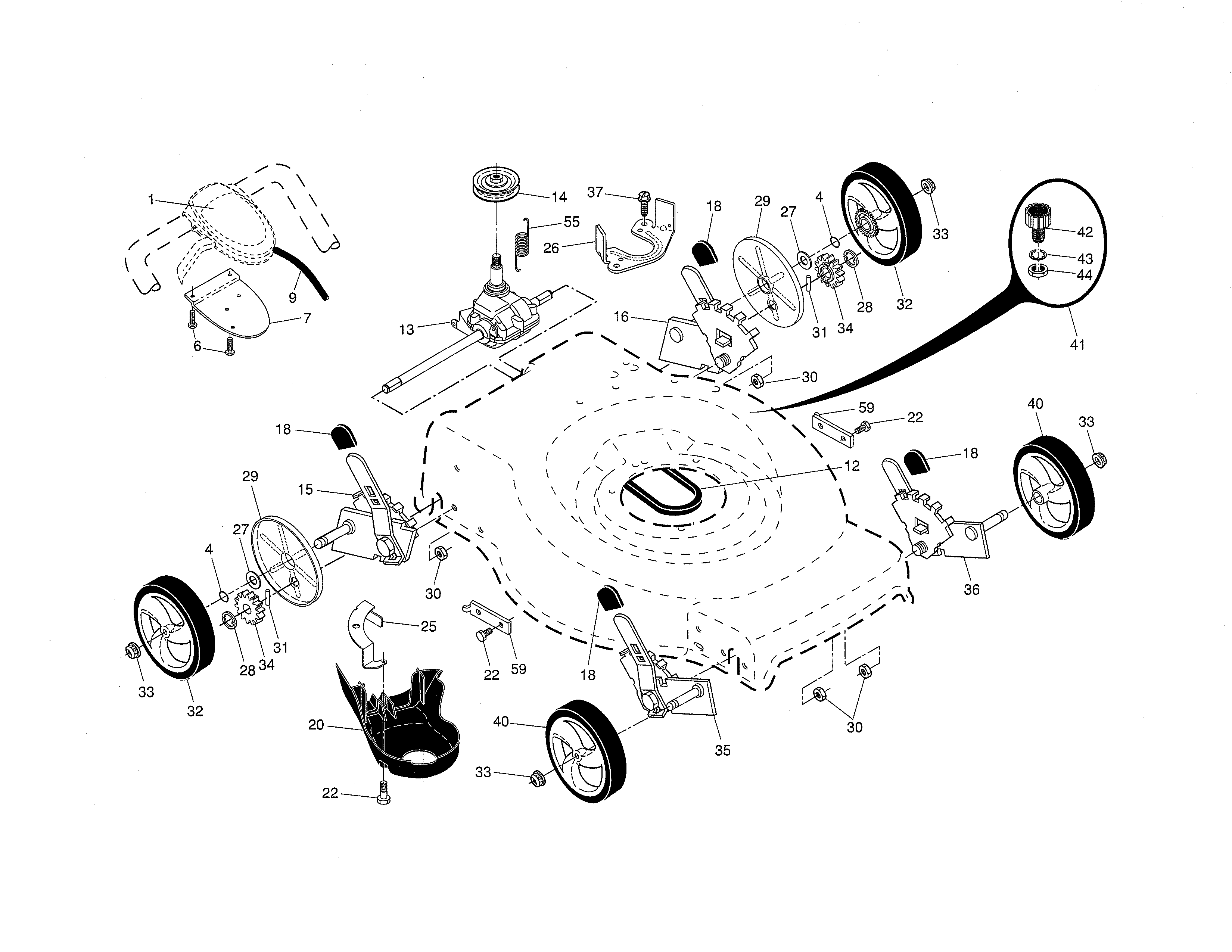 Craftsman 917374910 drive control/gear case/wheels diagram