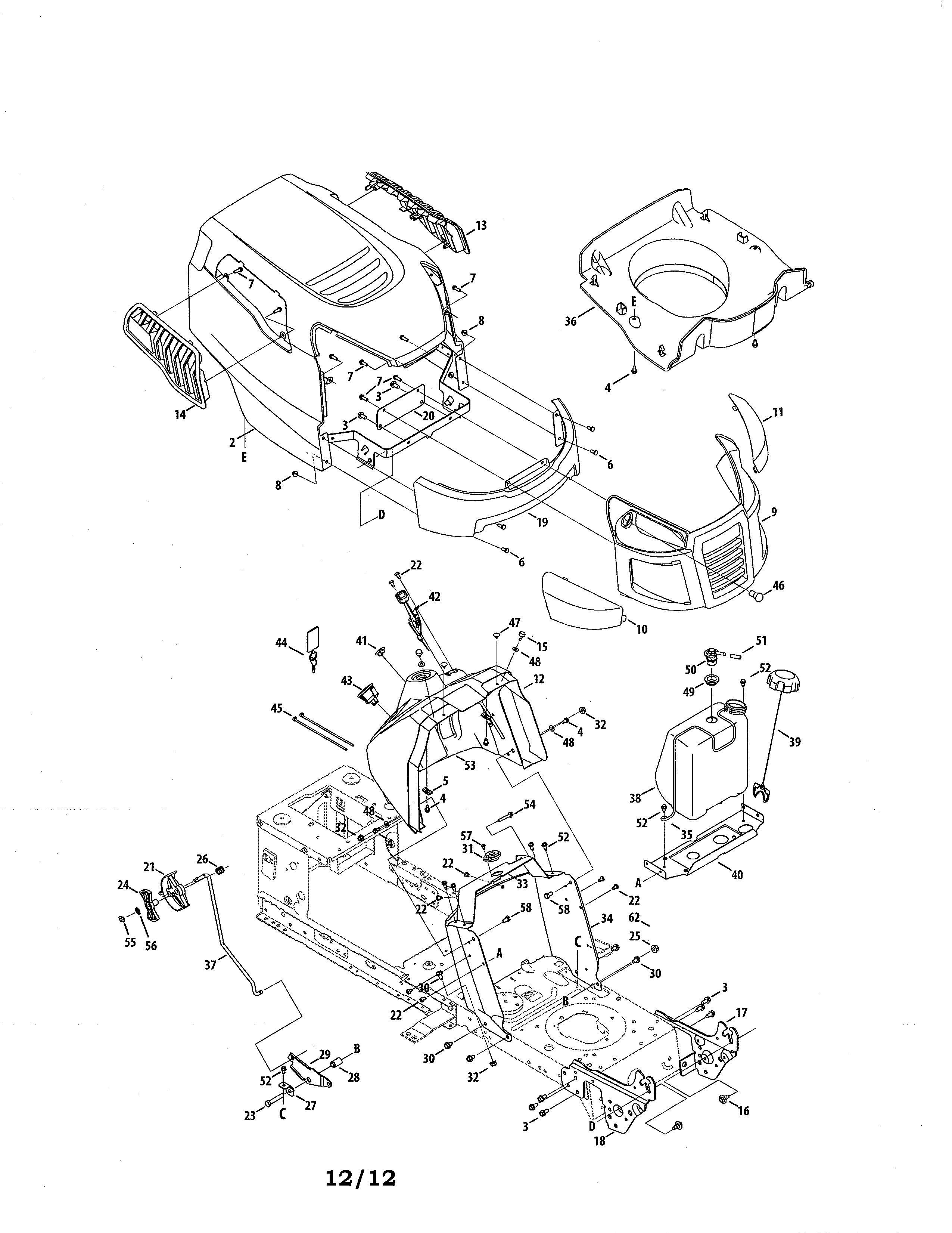 Craftsman 247288820 bumper/hood diagram