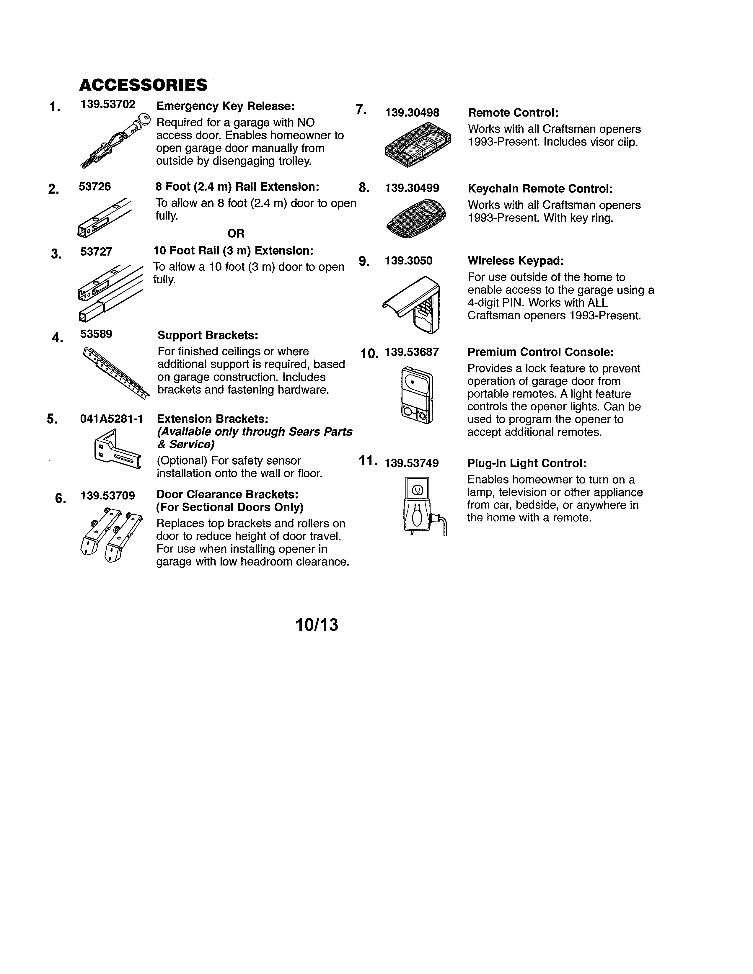 Craftsman 13953990DS accessories diagram