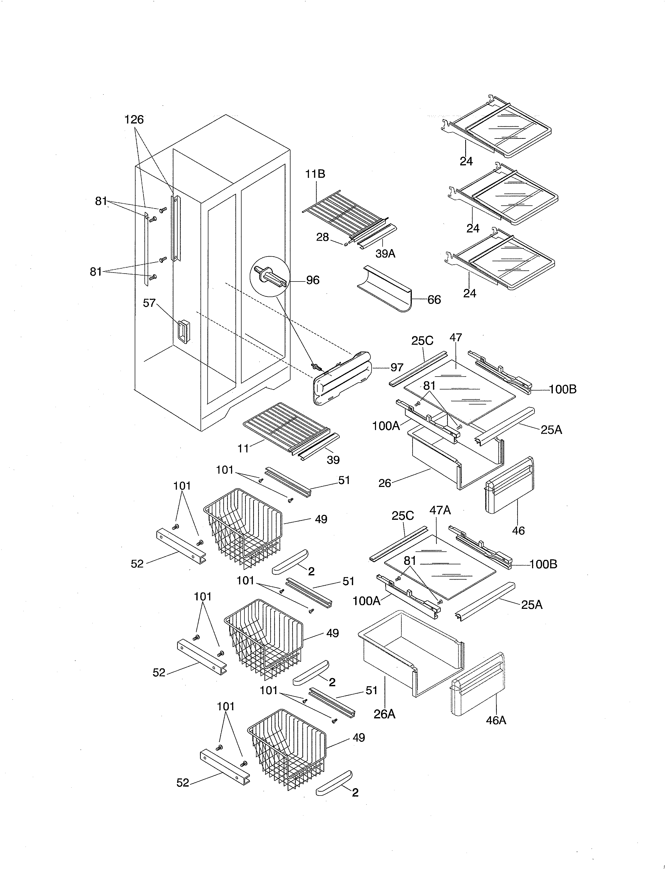 Frigidaire FRS20ZSHB1 shelves diagram