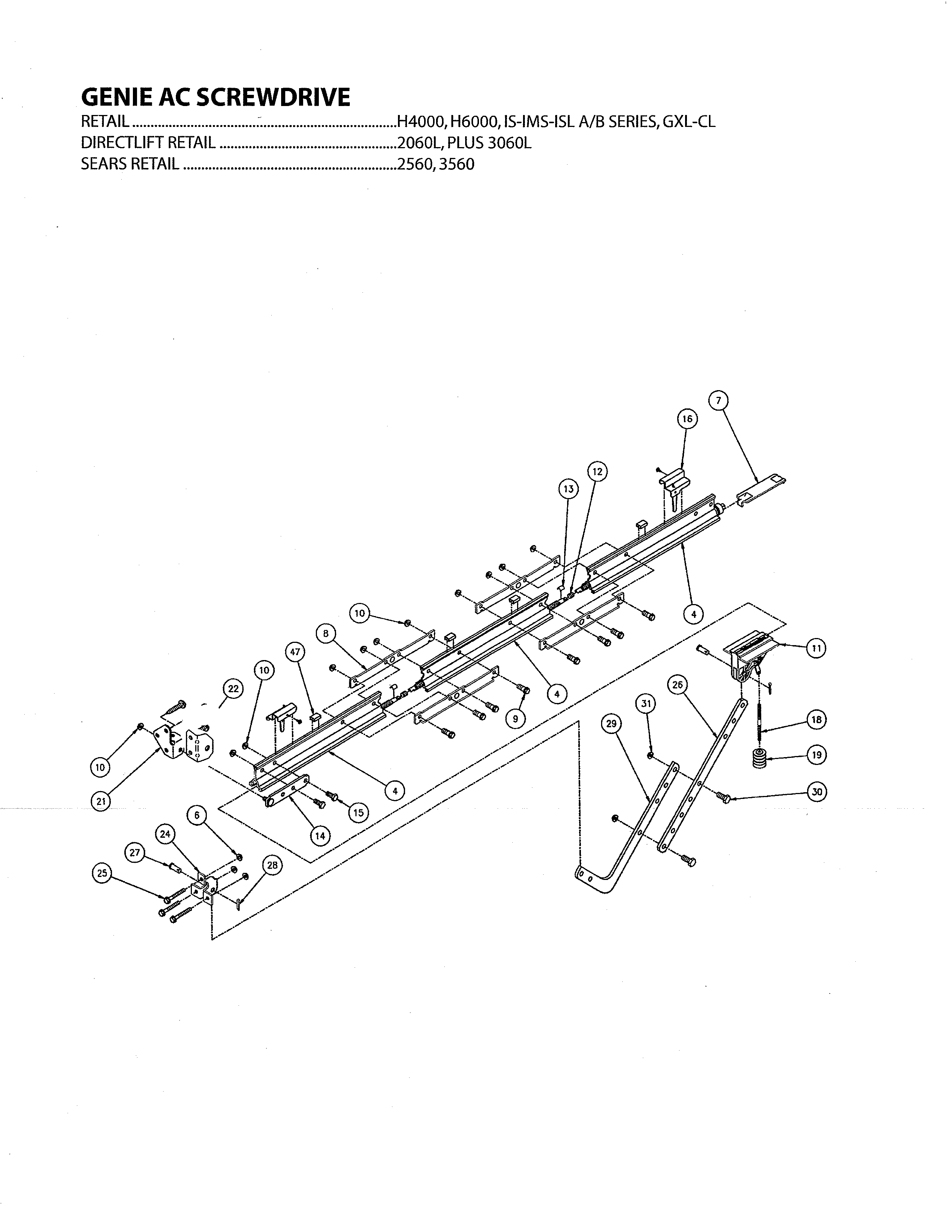 Genie IS-IMS-ISL B SERIES rail - all other models diagram