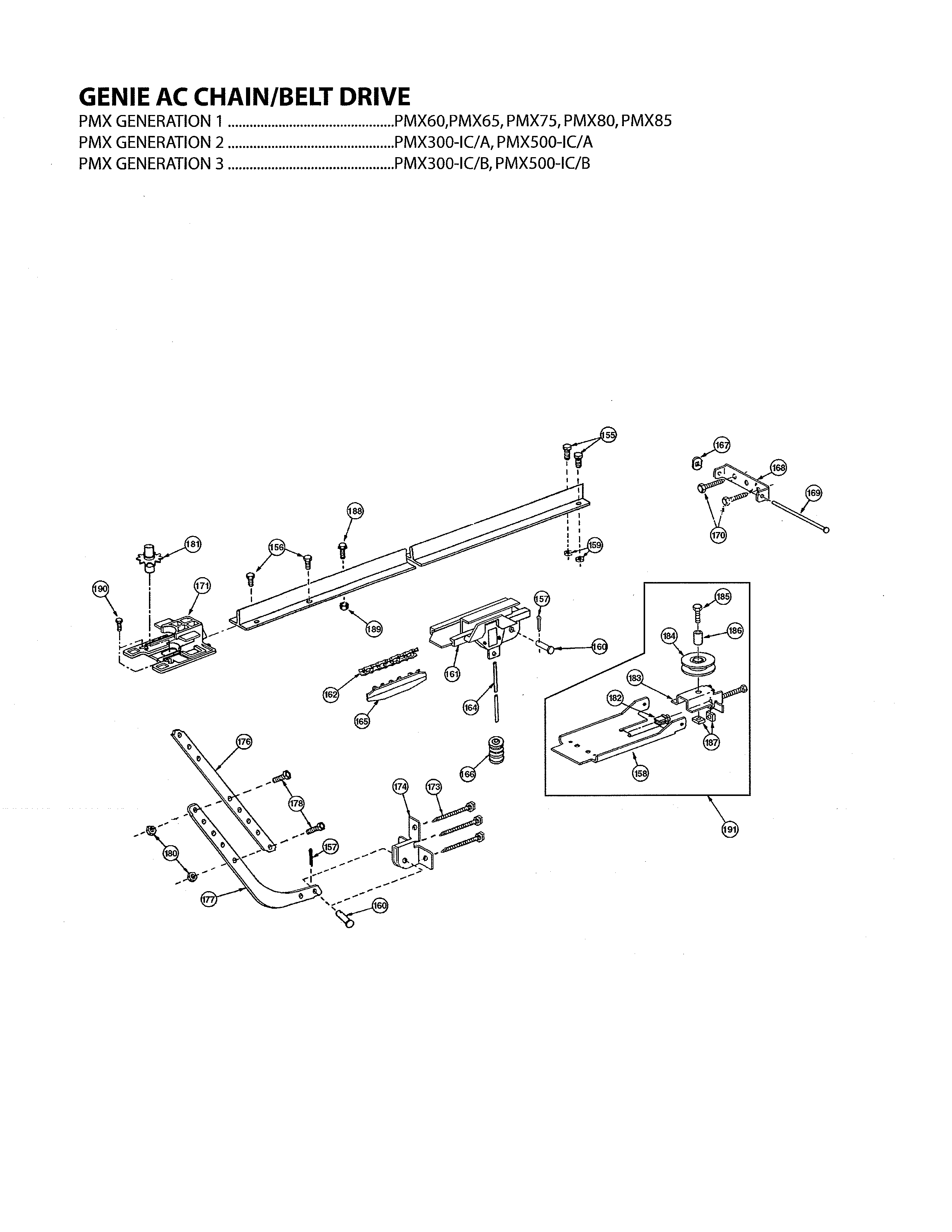 Genie PMX500-IC/A rail - all other models diagram
