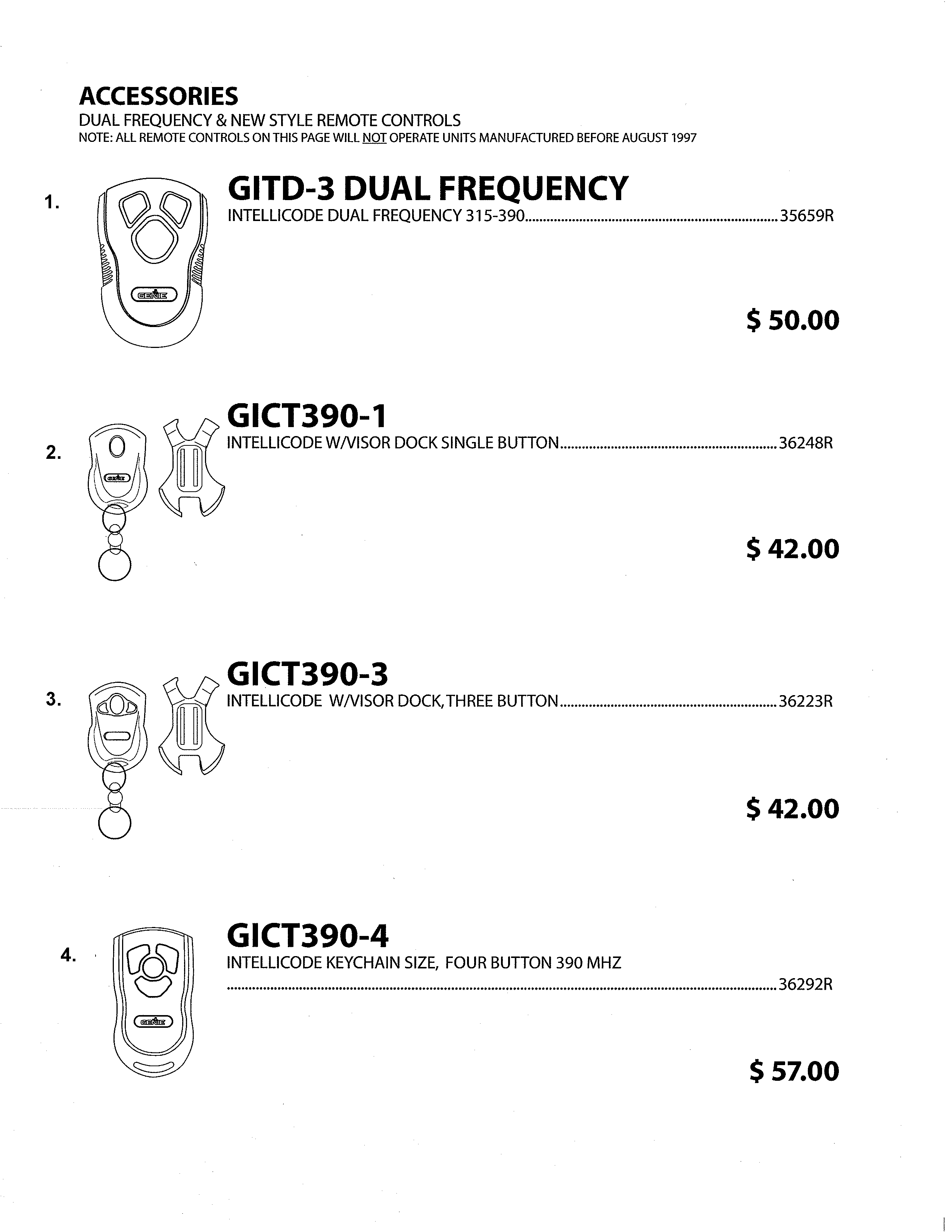 Genie PMX500-IC/A dual frequency & new style remote controls diagram