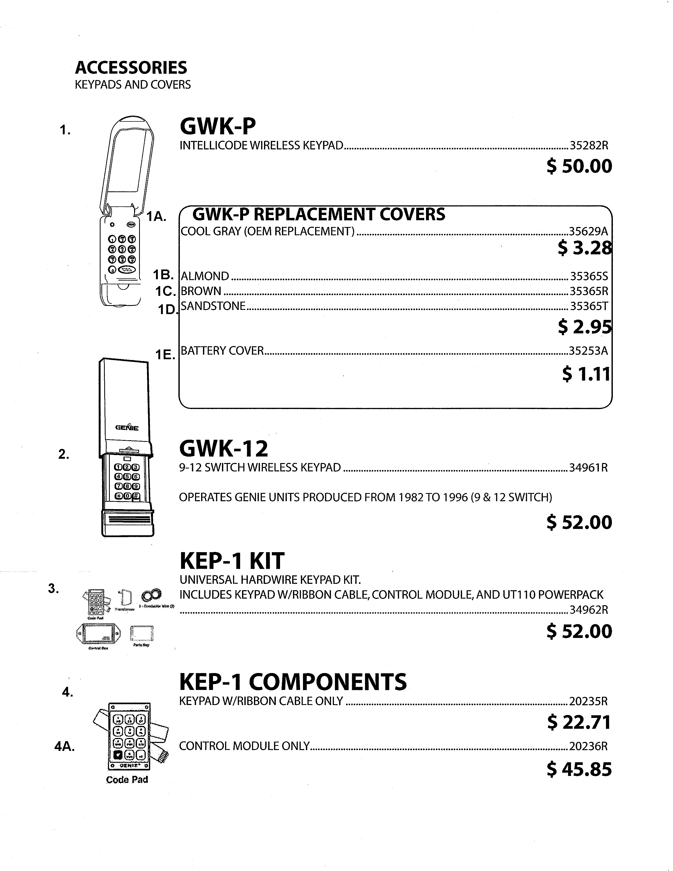 Genie PMX500-IC/A keypads & covers diagram