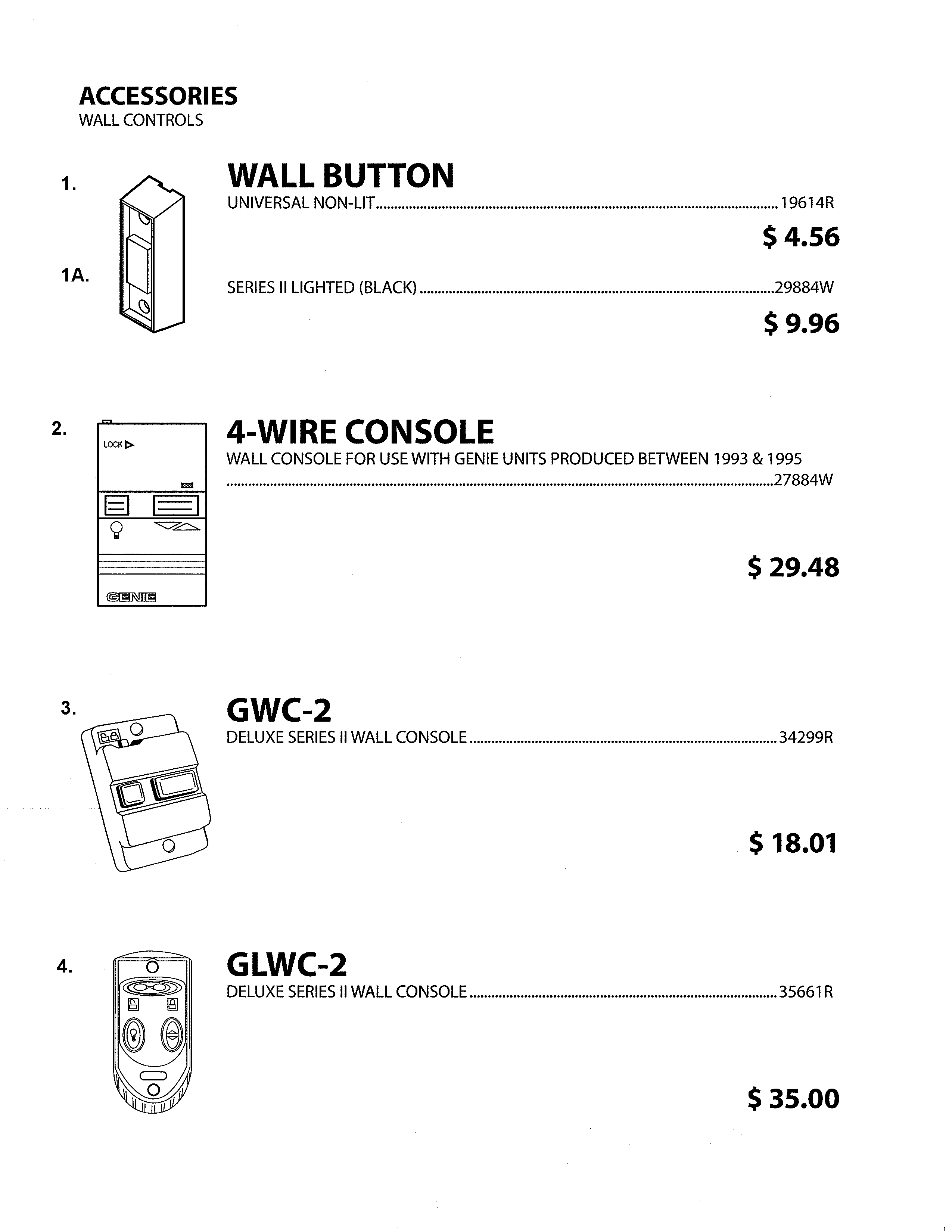Genie PMX500-IC/A wall controls diagram