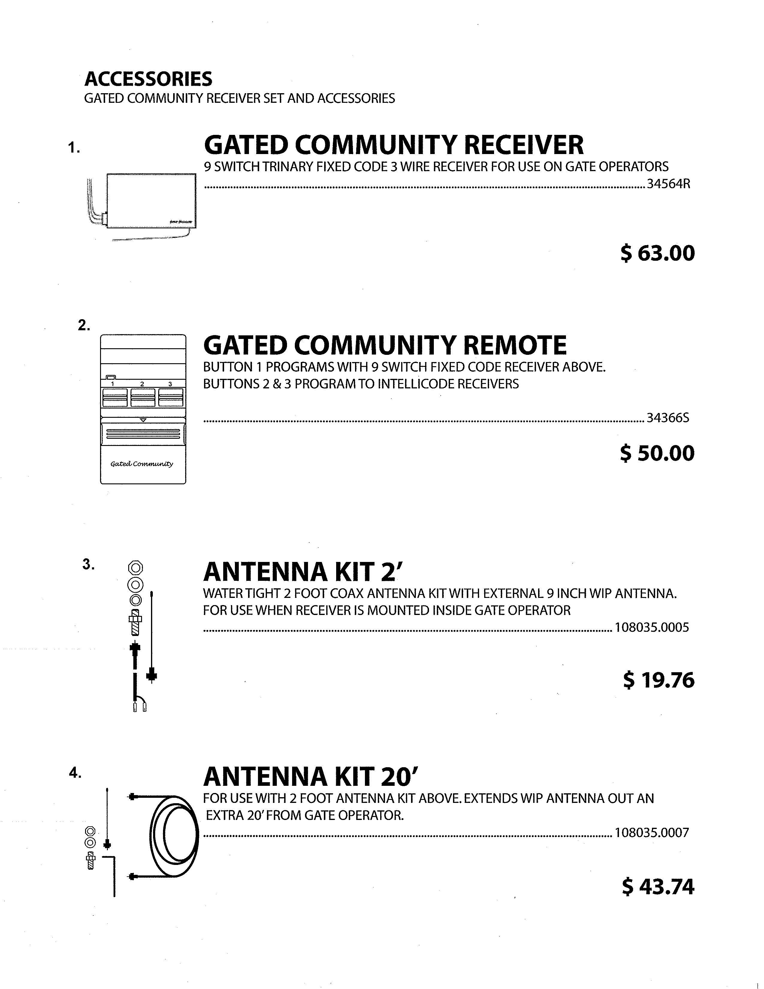 Genie PMX500-IC/A gated community receiver set & accessories diagram