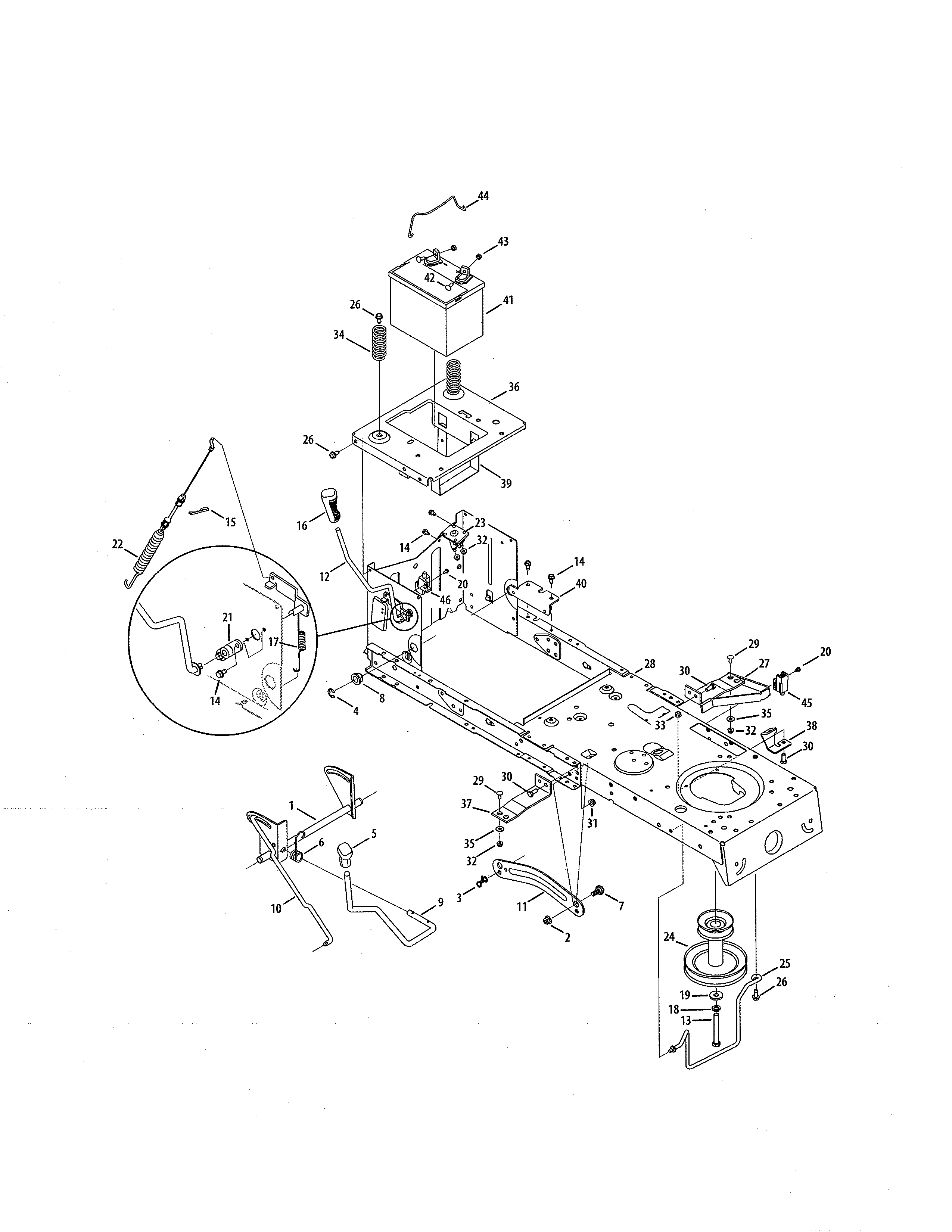 MTD 13BJ78SS099 battery/frame diagram